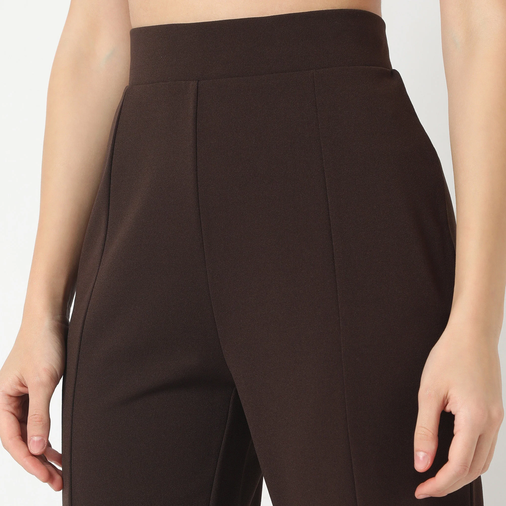 Flare Fit Solid Mid Rise Palazzos - Image 10