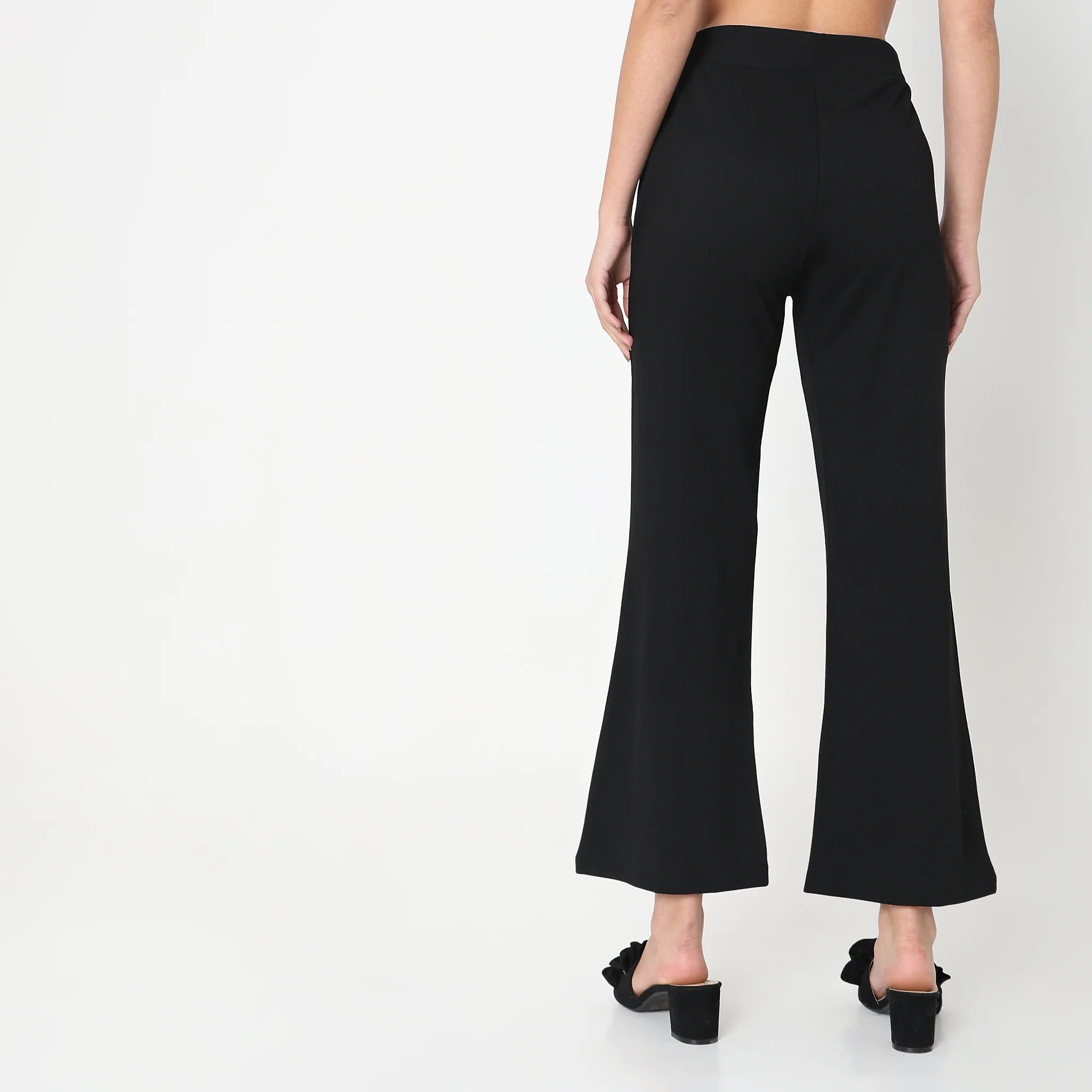 Flare Fit Solid Mid Rise Palazzos - Image 3