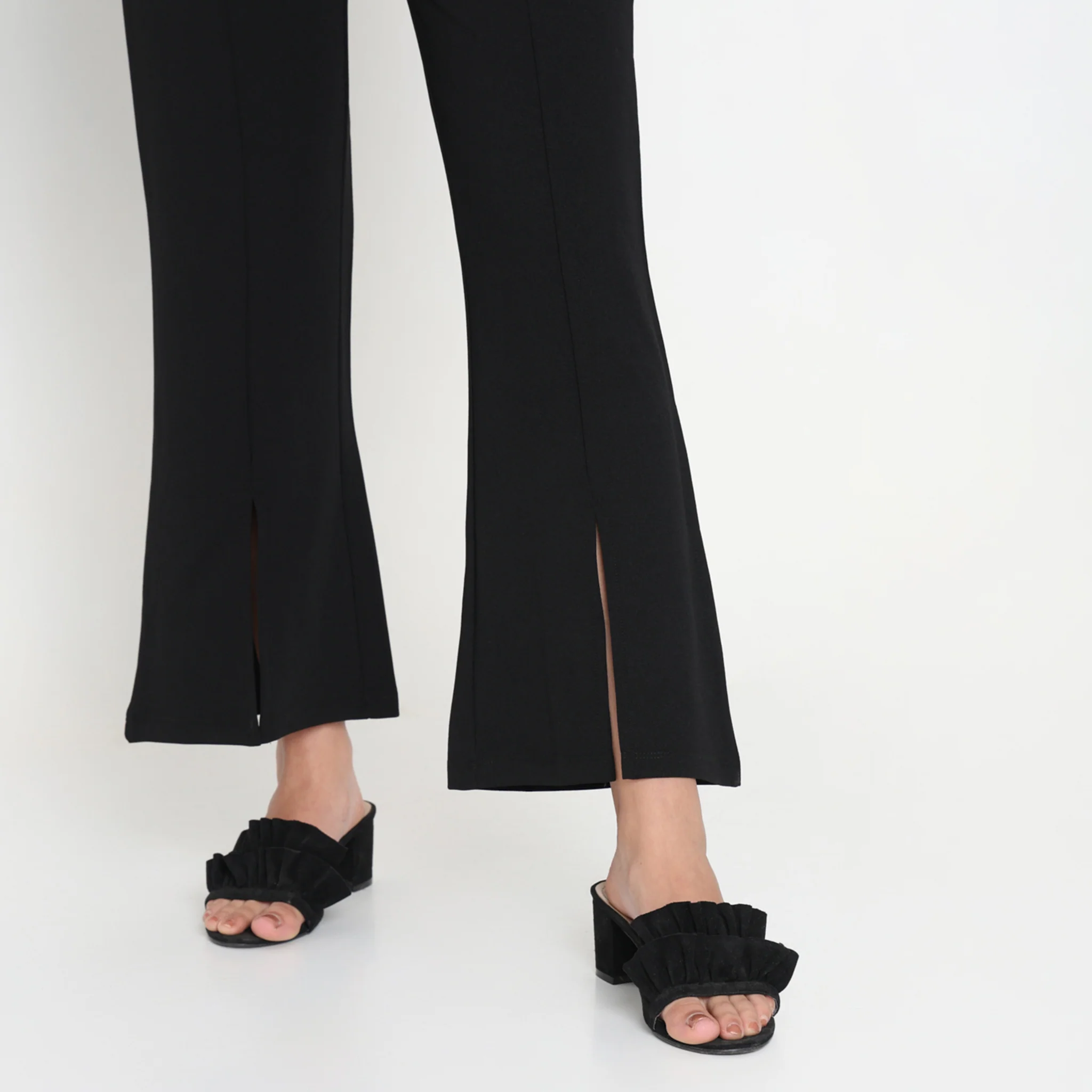 Flare Fit Solid Mid Rise Palazzos - Image 5