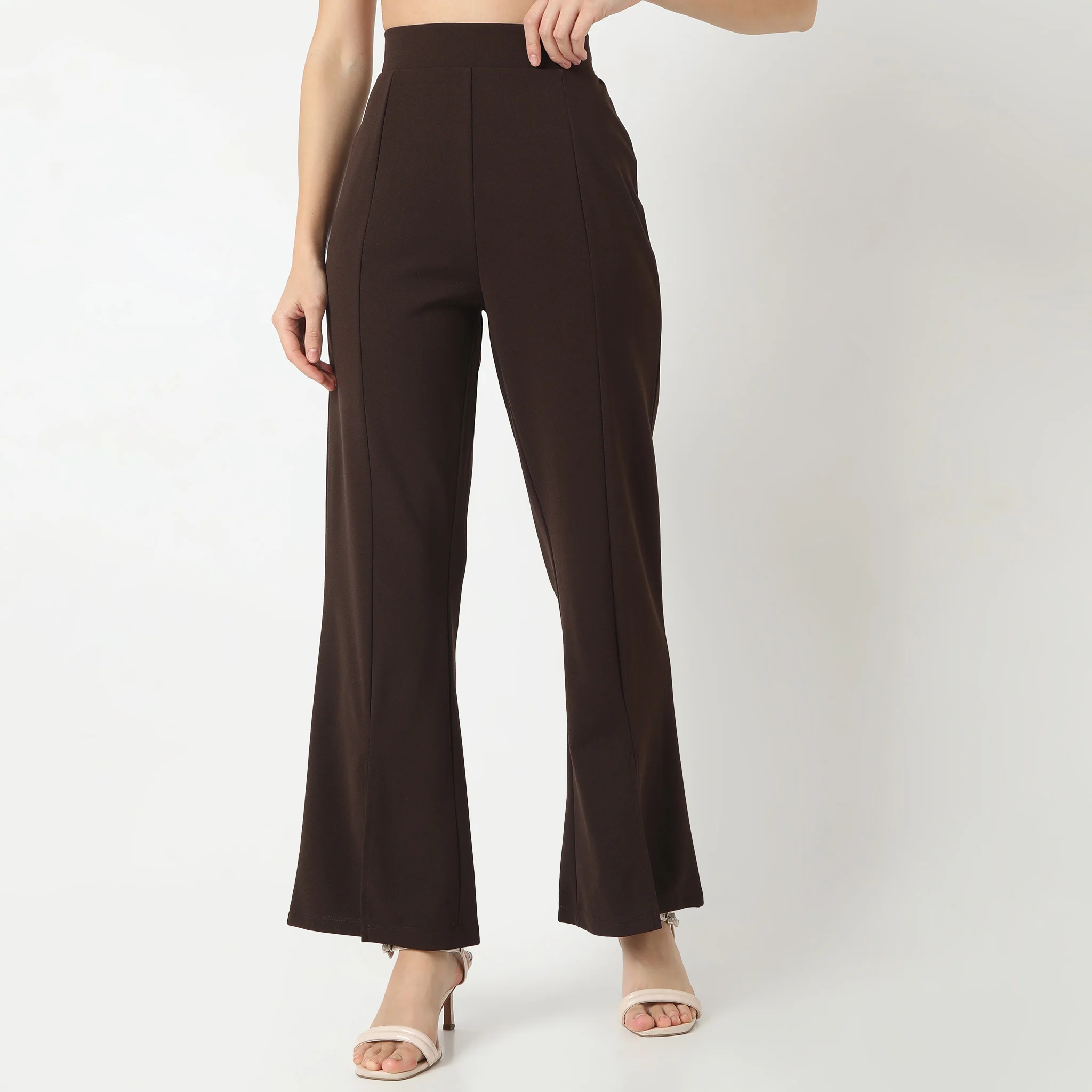 Flare Fit Solid Mid Rise Palazzos - Image 7