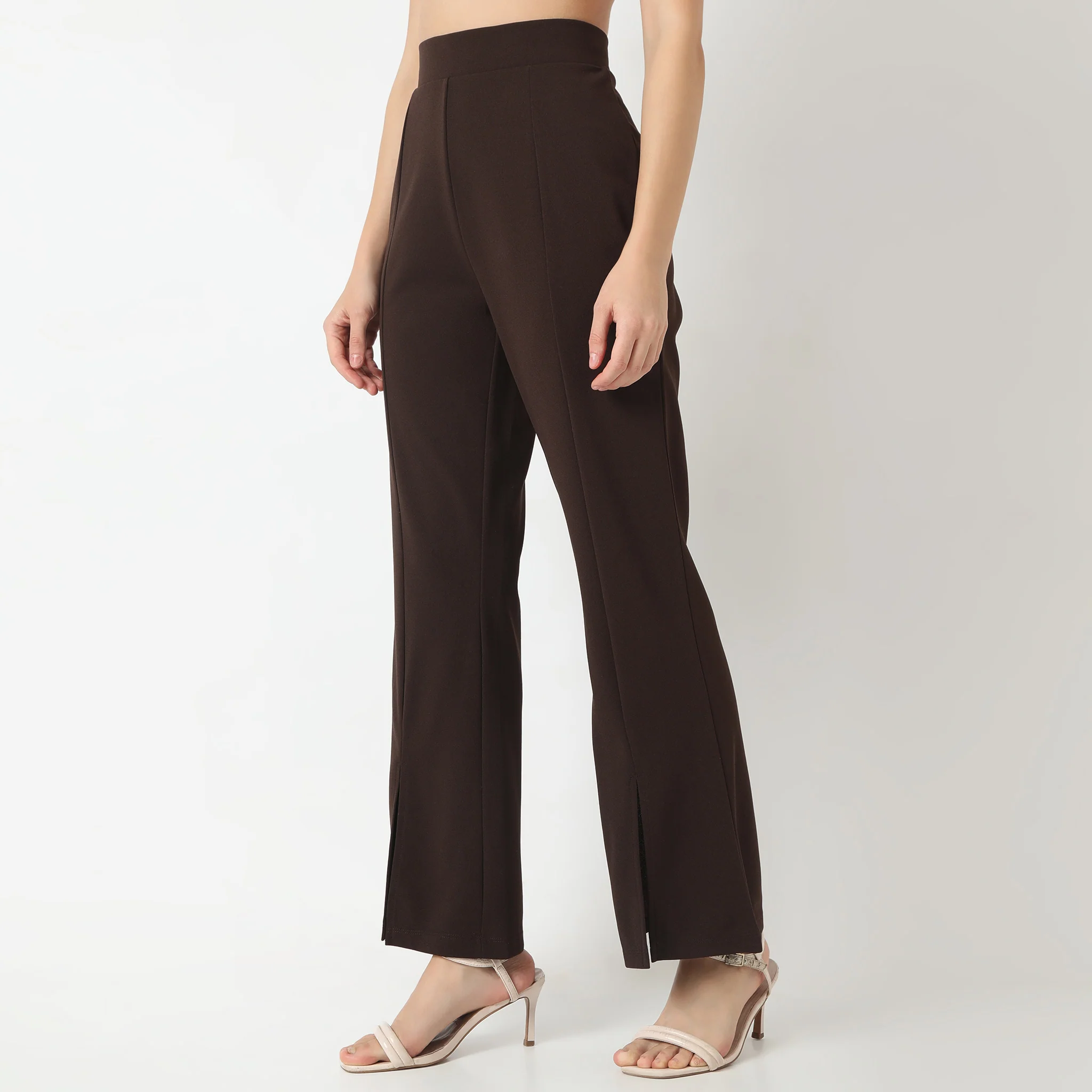 Flare Fit Solid Mid Rise Palazzos - Image 9
