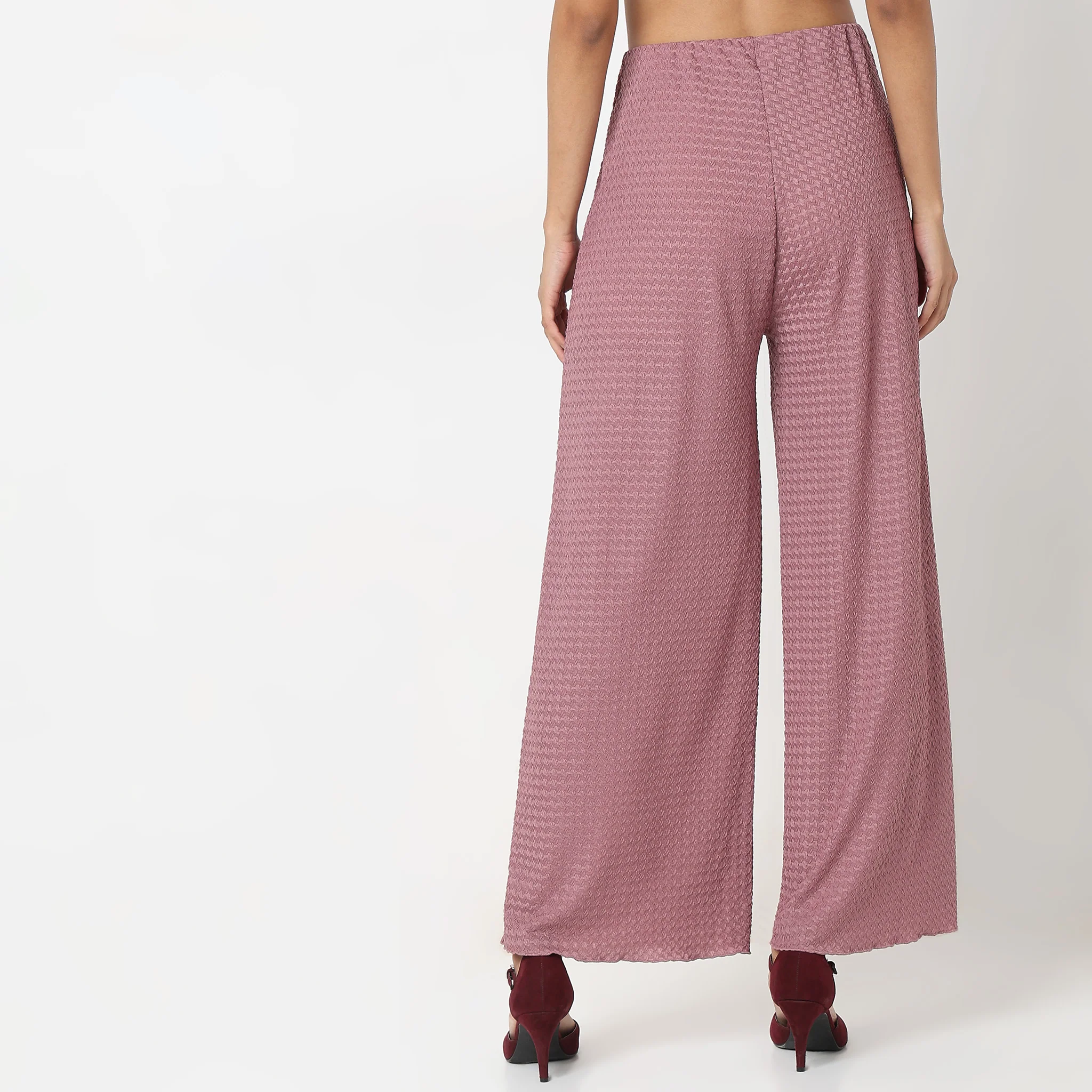 Flare Fit Solid Mid Rise Palazzos - Image 3