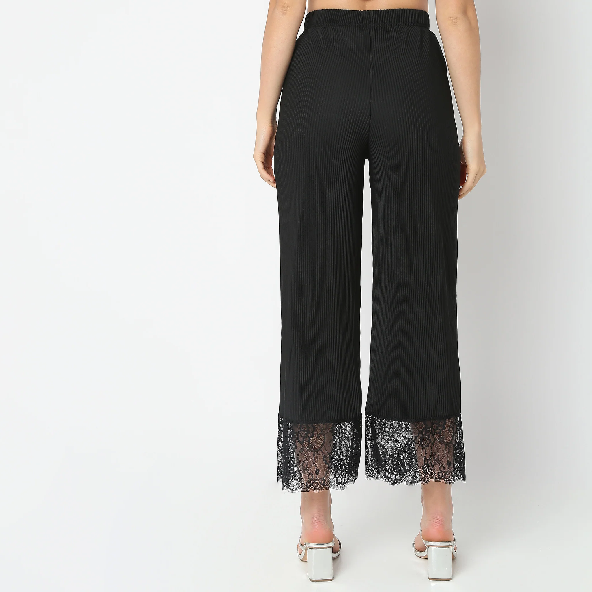 Flare Fit Solid Mid Rise Palazzos - Image 3