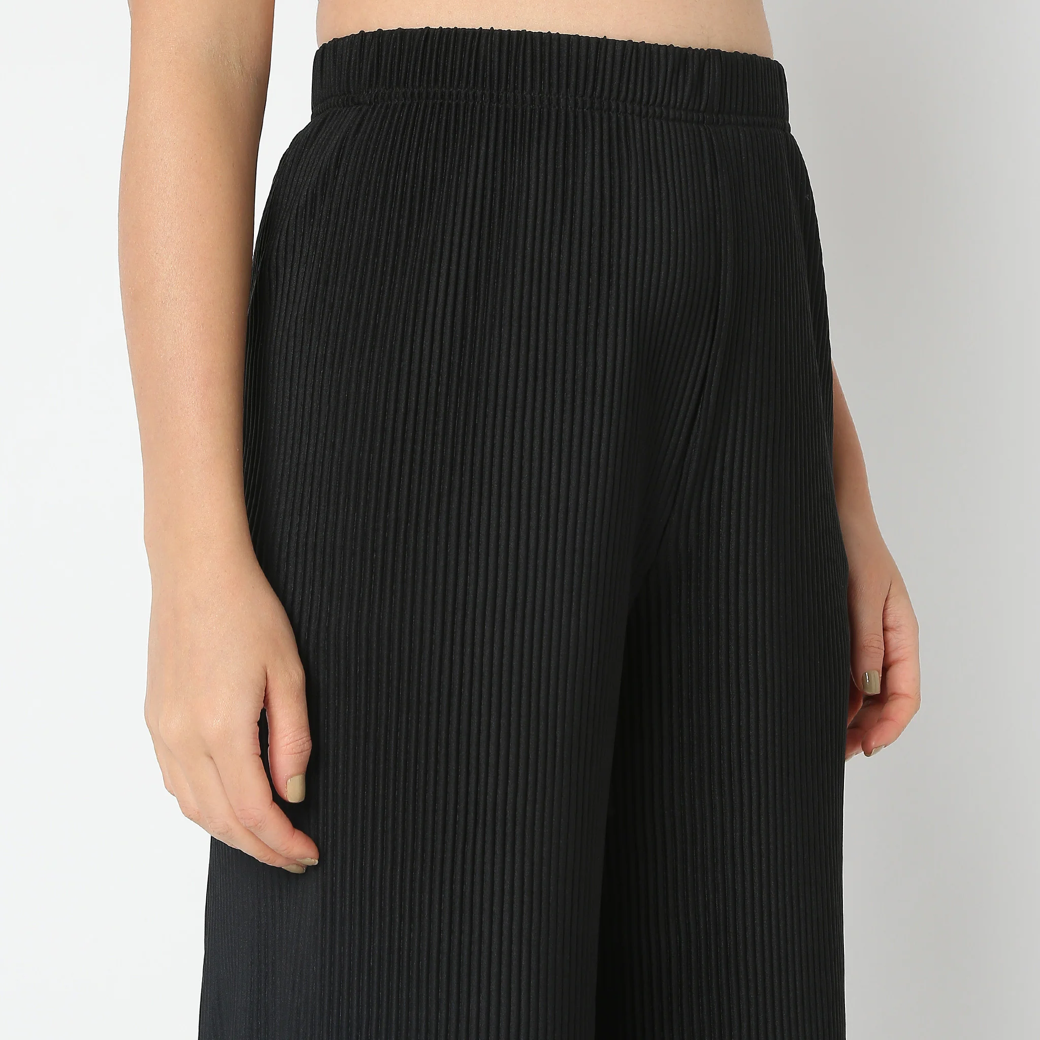 Flare Fit Solid Mid Rise Palazzos - Image 4