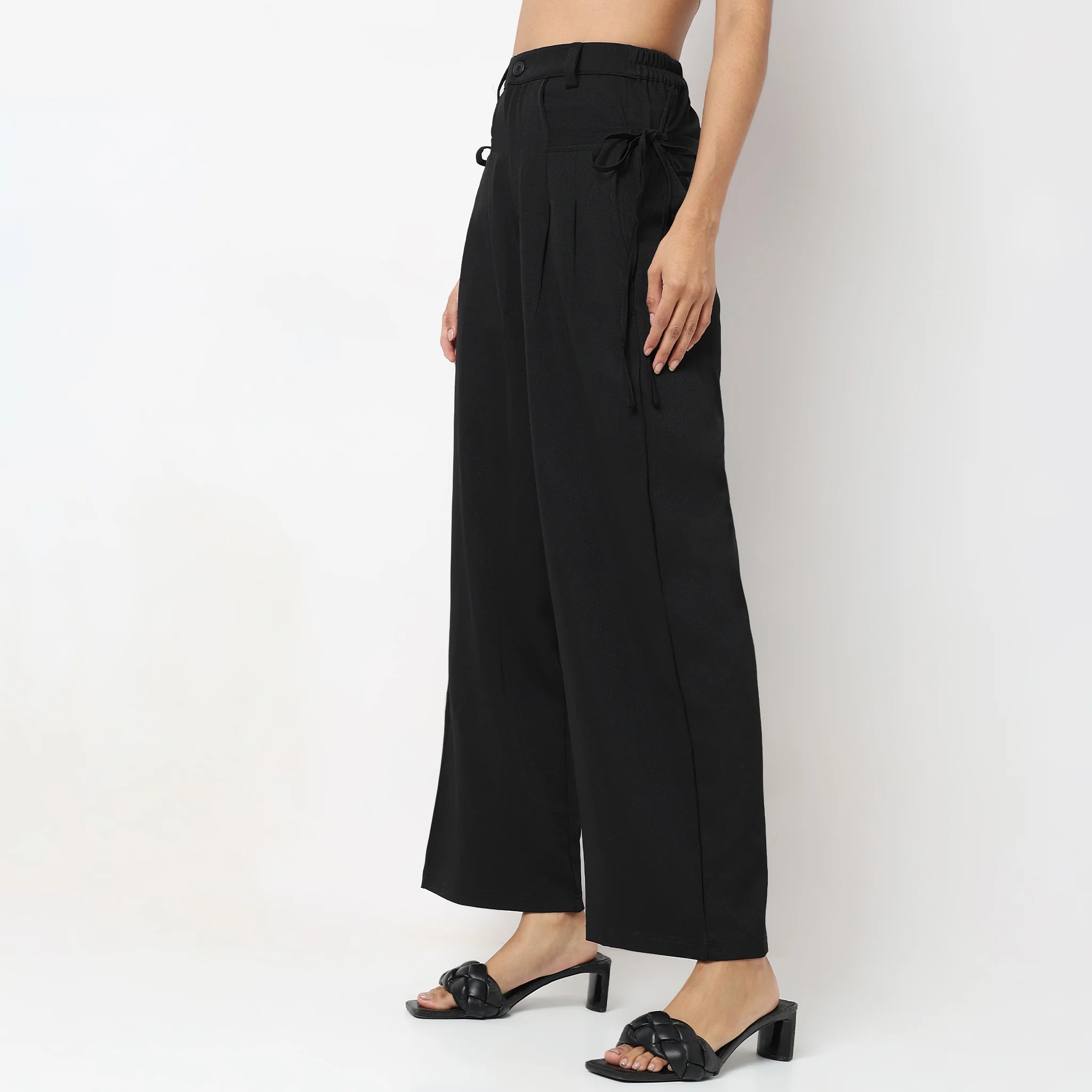 Flare Fit Solid Mid Rise Pants - Image 5
