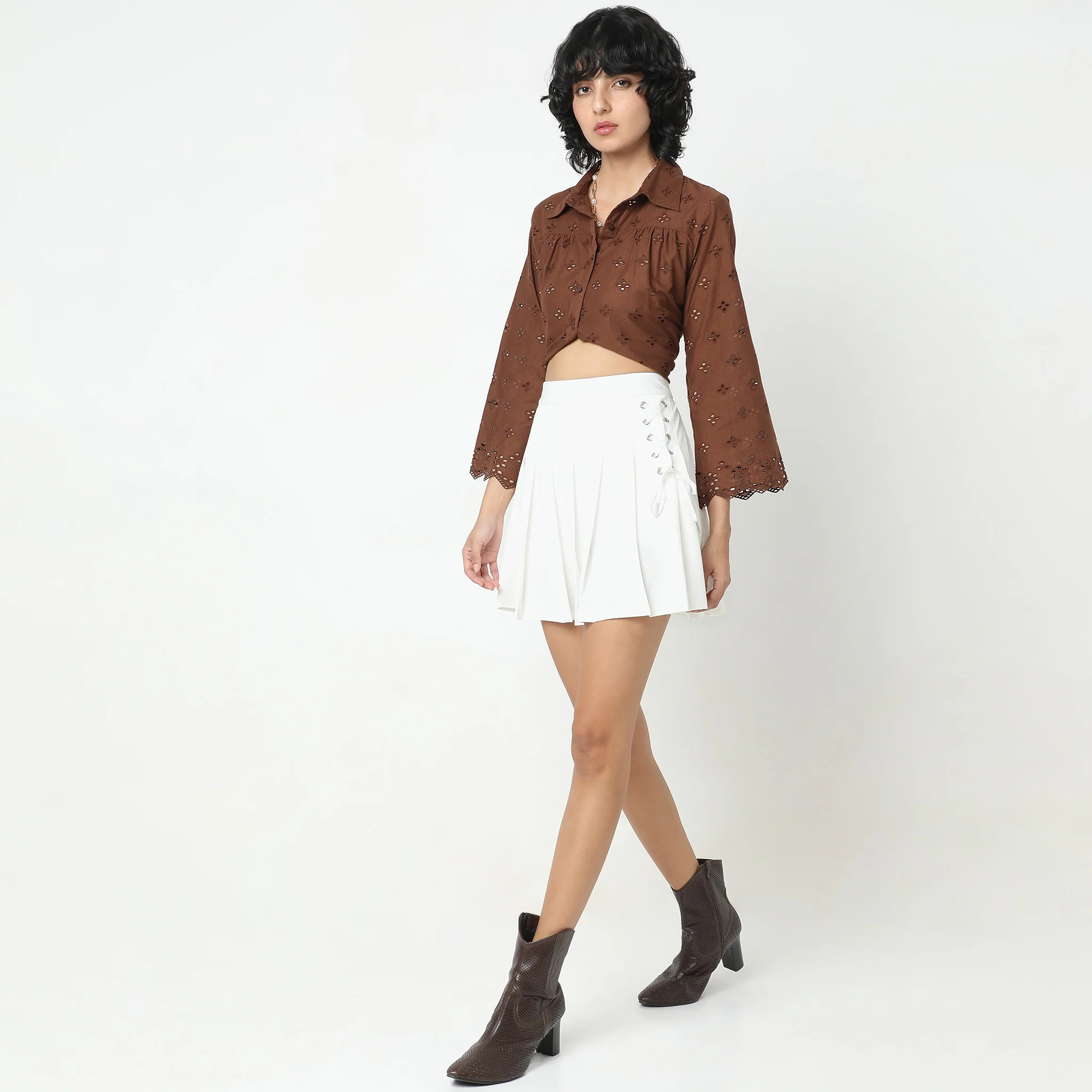 Flare Fit Solid Mid Rise Skirt - Image 6