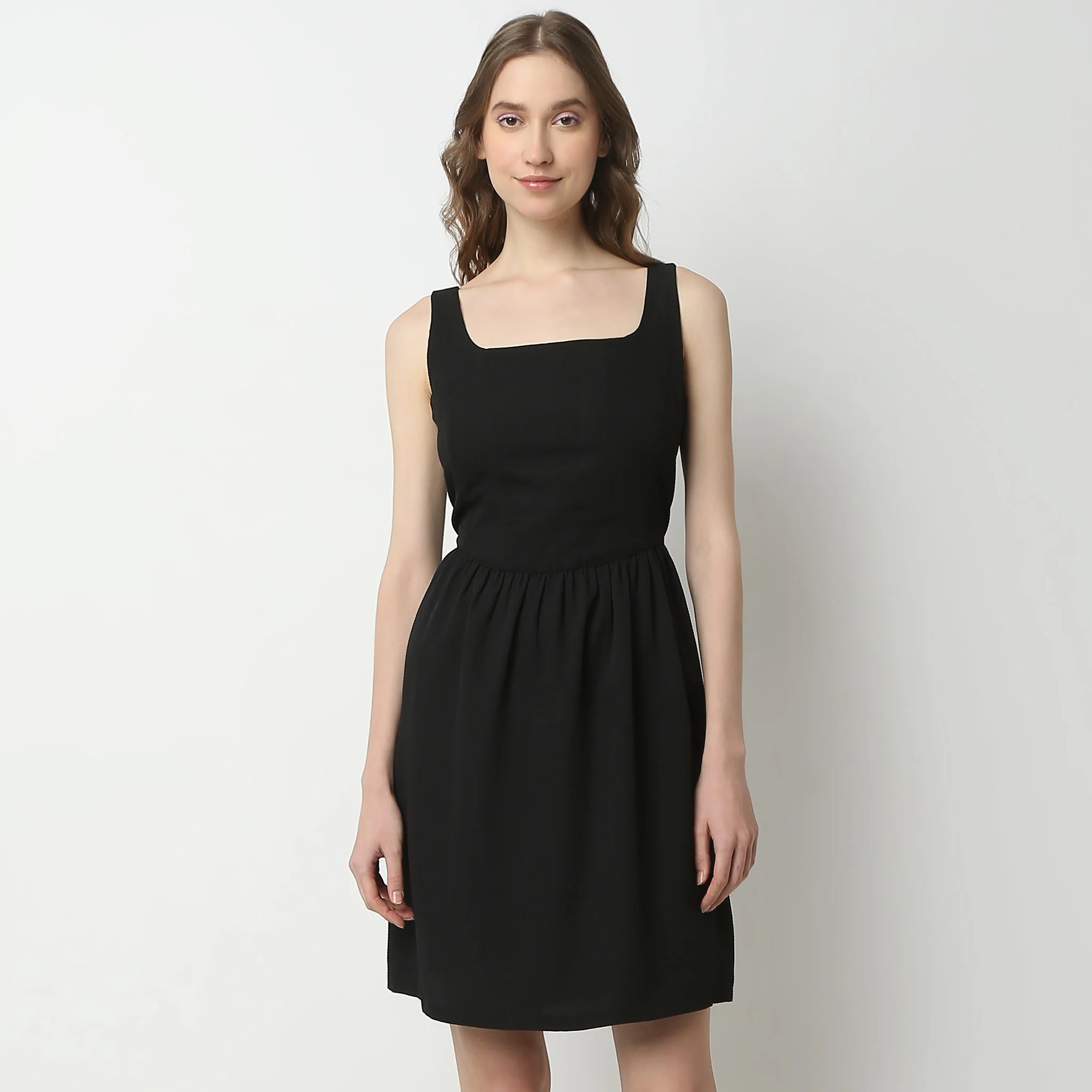 Flare Fit Strap Shoulder Scoop Neck Above Knee Betty Dress - Image 2