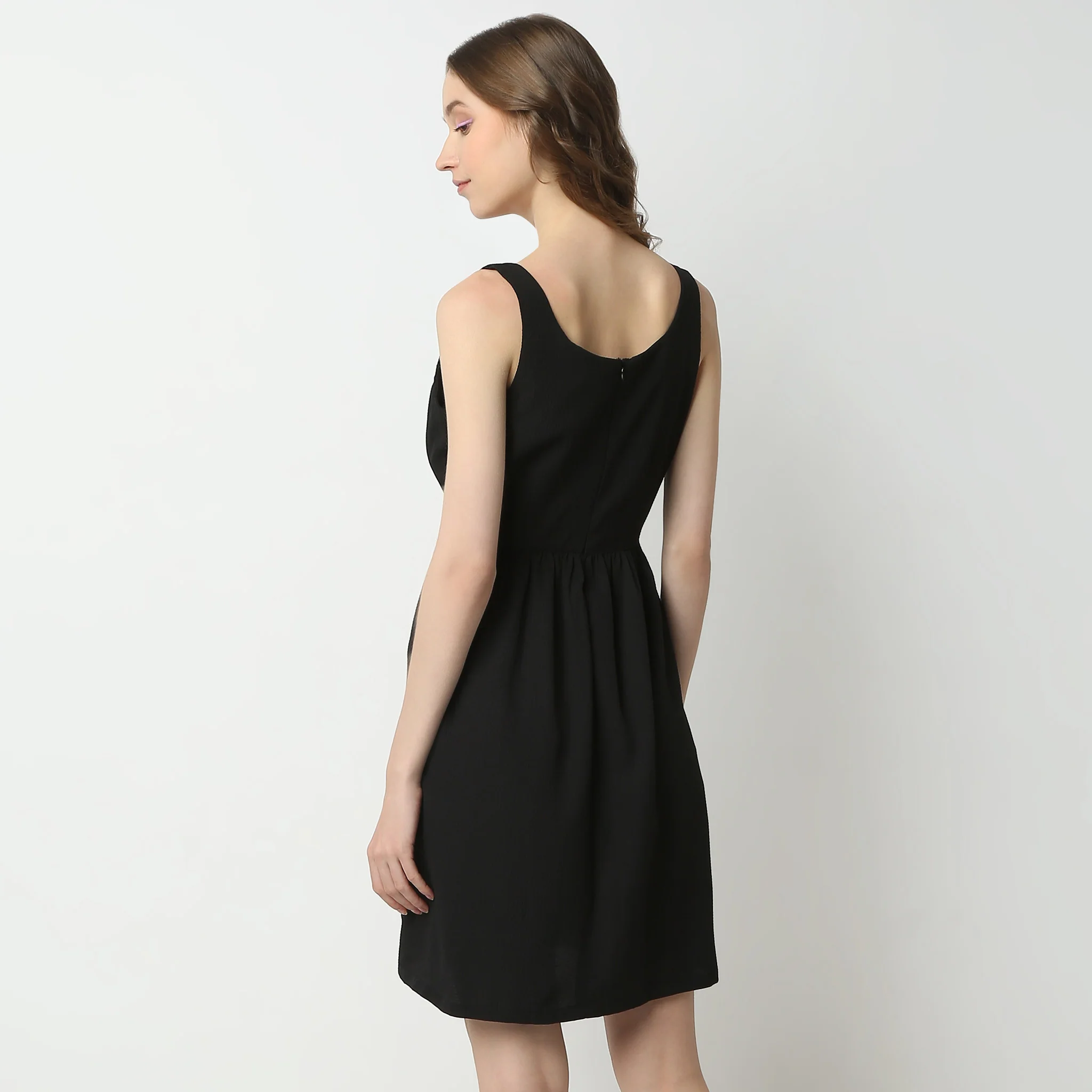 Flare Fit Strap Shoulder Scoop Neck Above Knee Betty Dress - Image 3