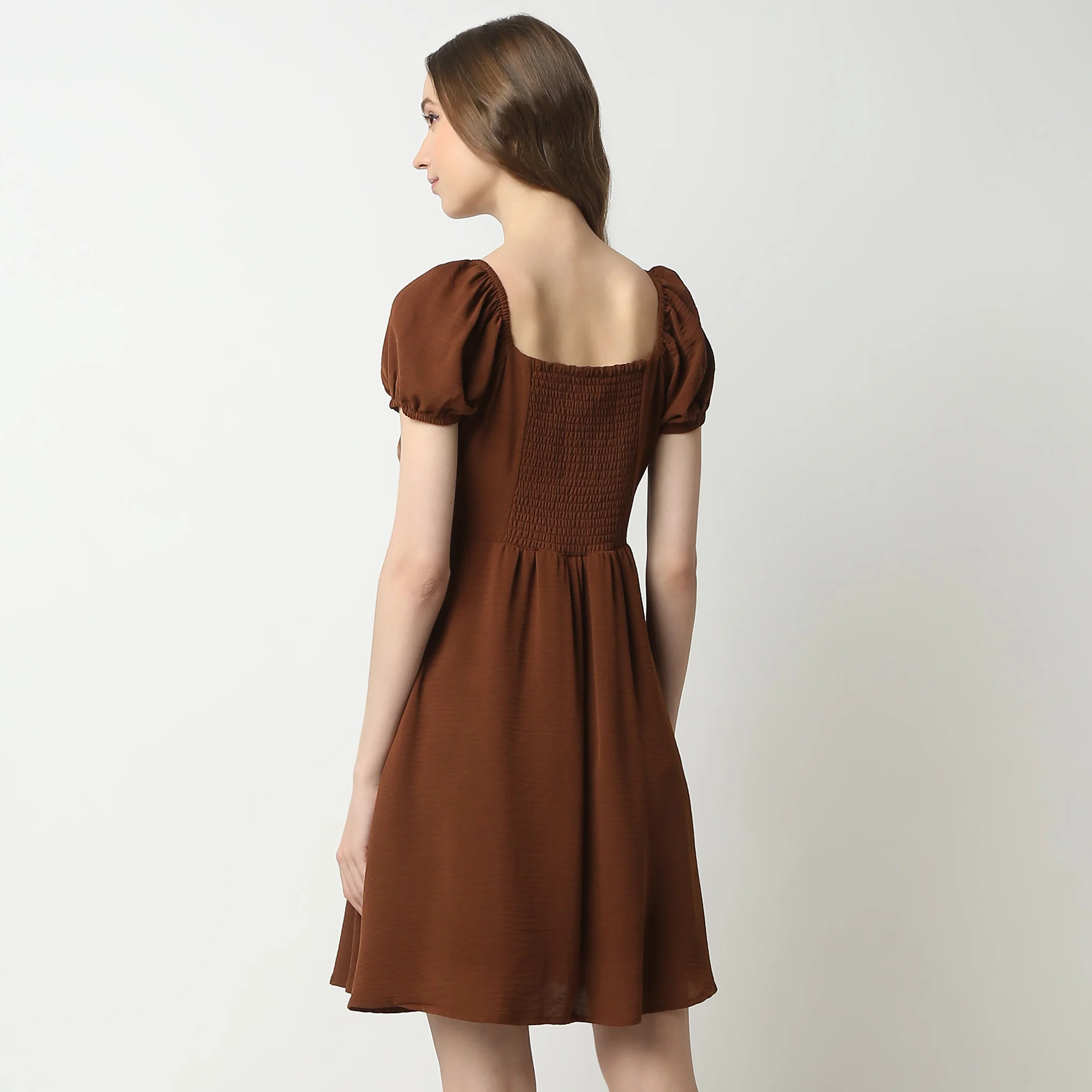 Flare Fit Short Sleeve Square Neck Above Knee Dress - Image 3