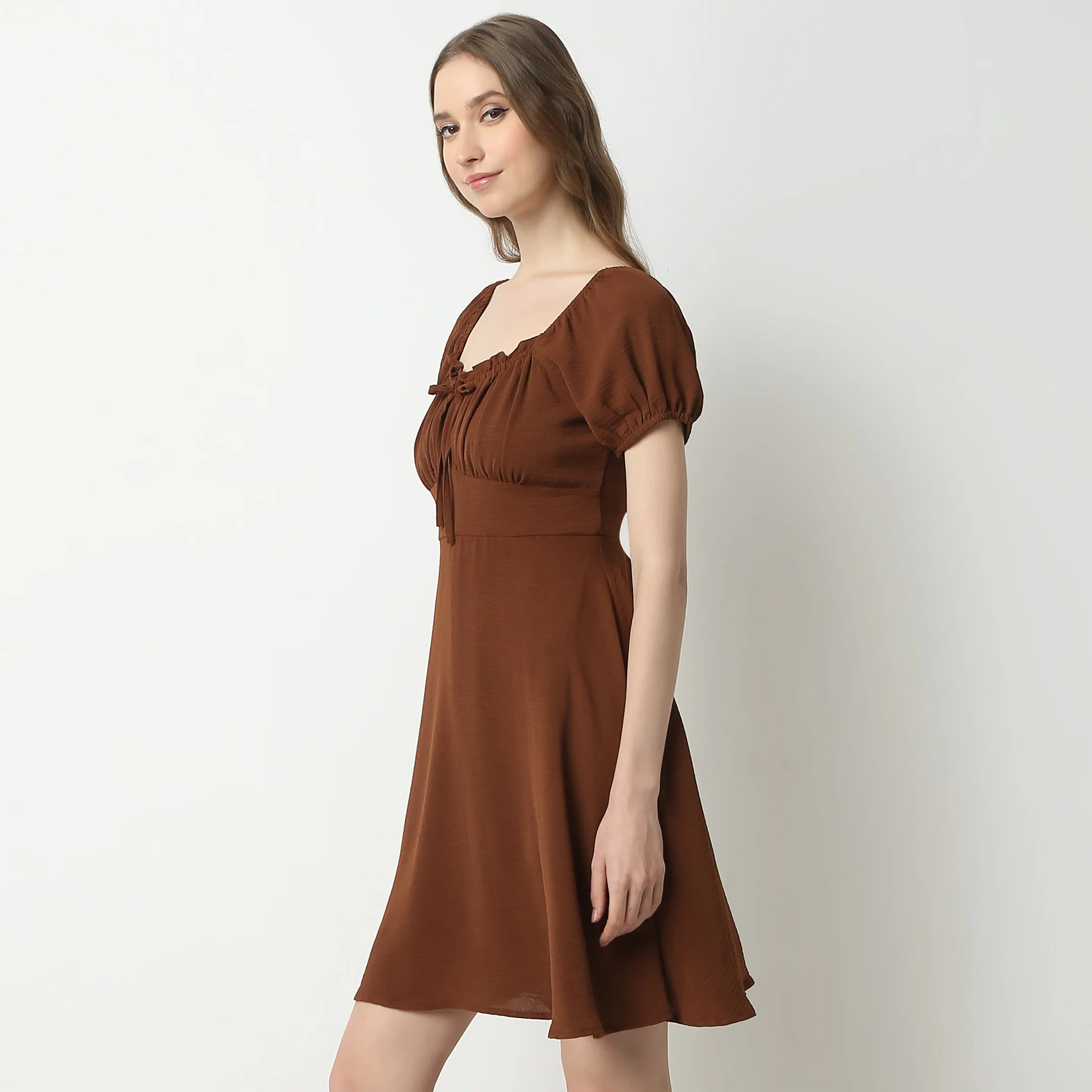Flare Fit Short Sleeve Square Neck Above Knee Dress - Image 4