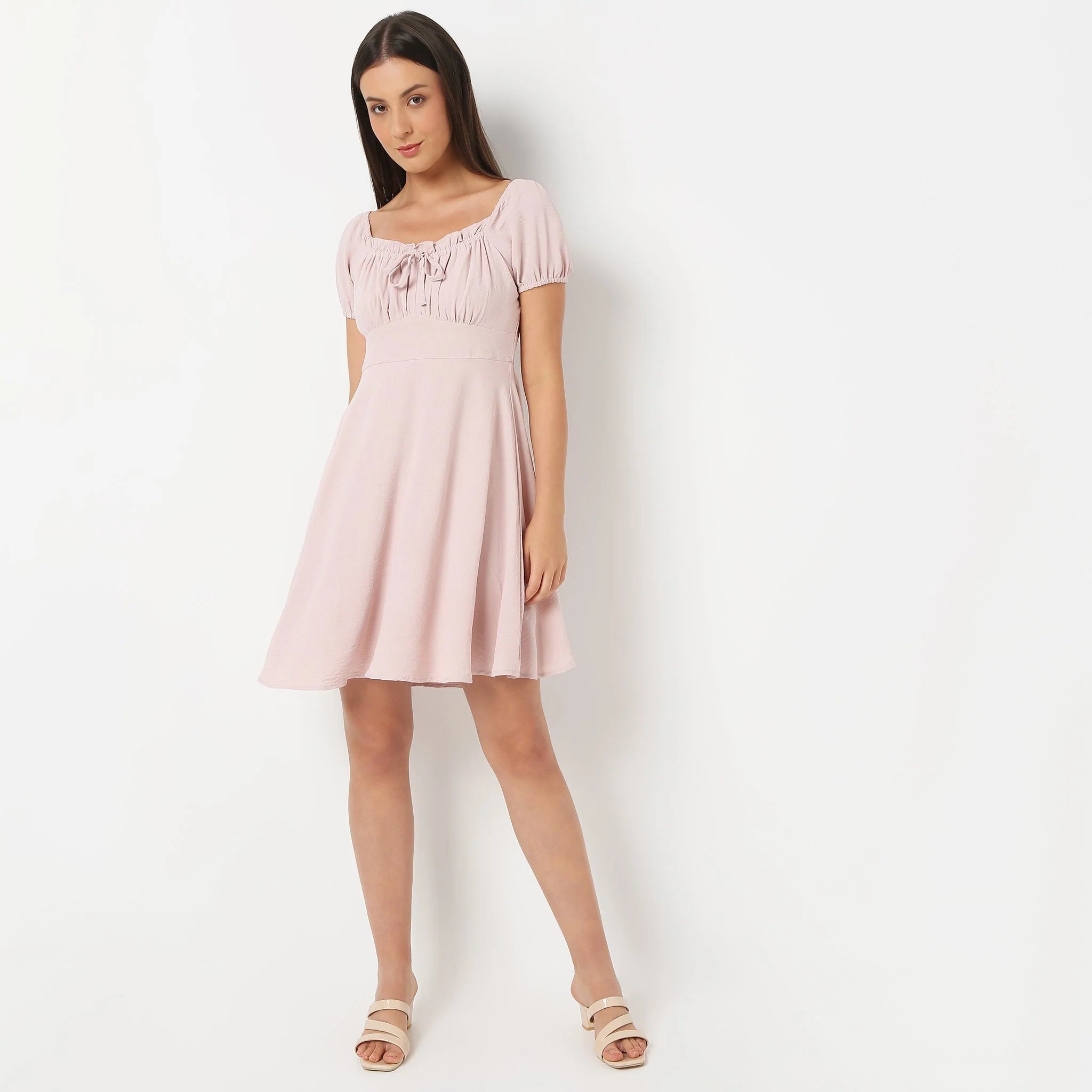 Flare Fit Short Sleeve Square Neck Above Knee Dress - Image 7