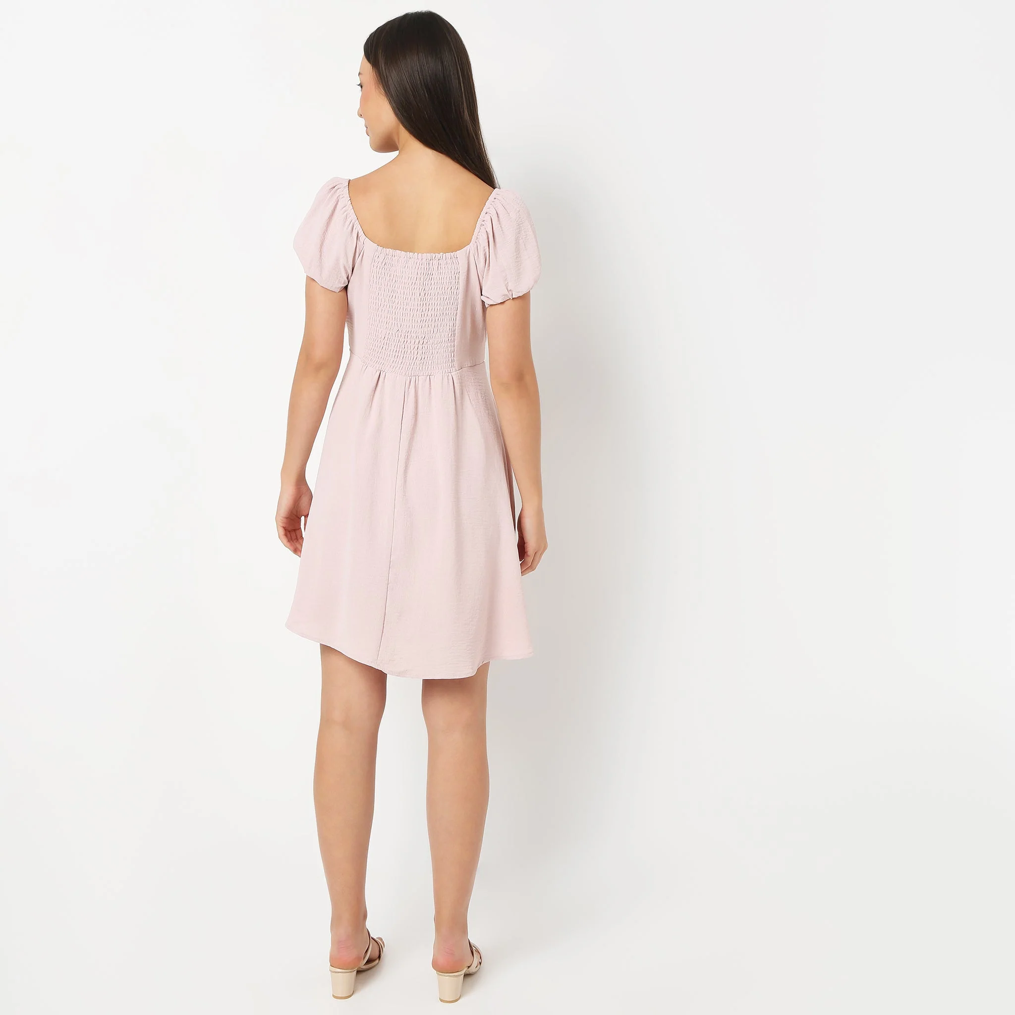 Flare Fit Short Sleeve Square Neck Above Knee Dress - Image 8