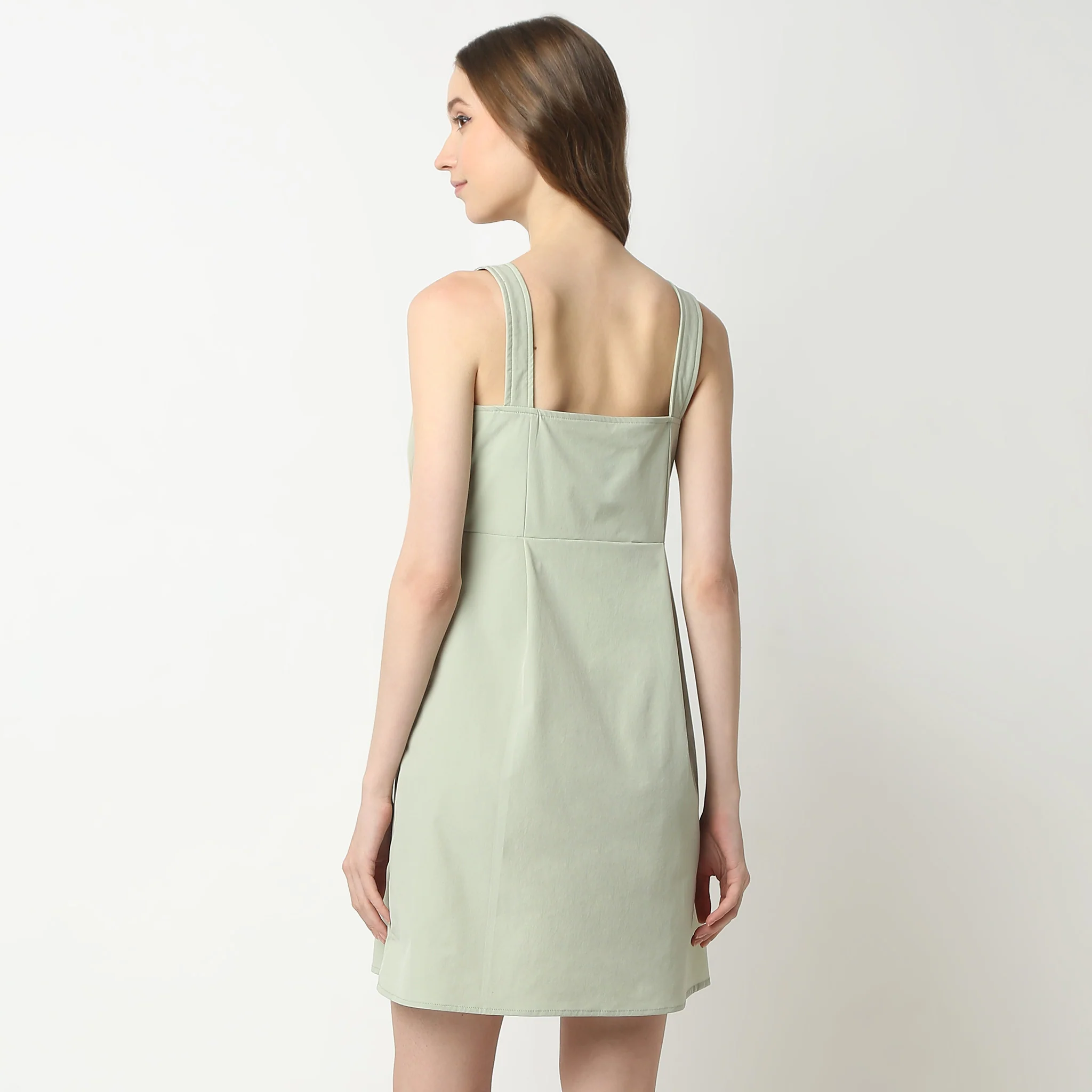 Flare Fit Sleeveless Square Neck Above Knee Betty Dress With Show Buttons - Image 3