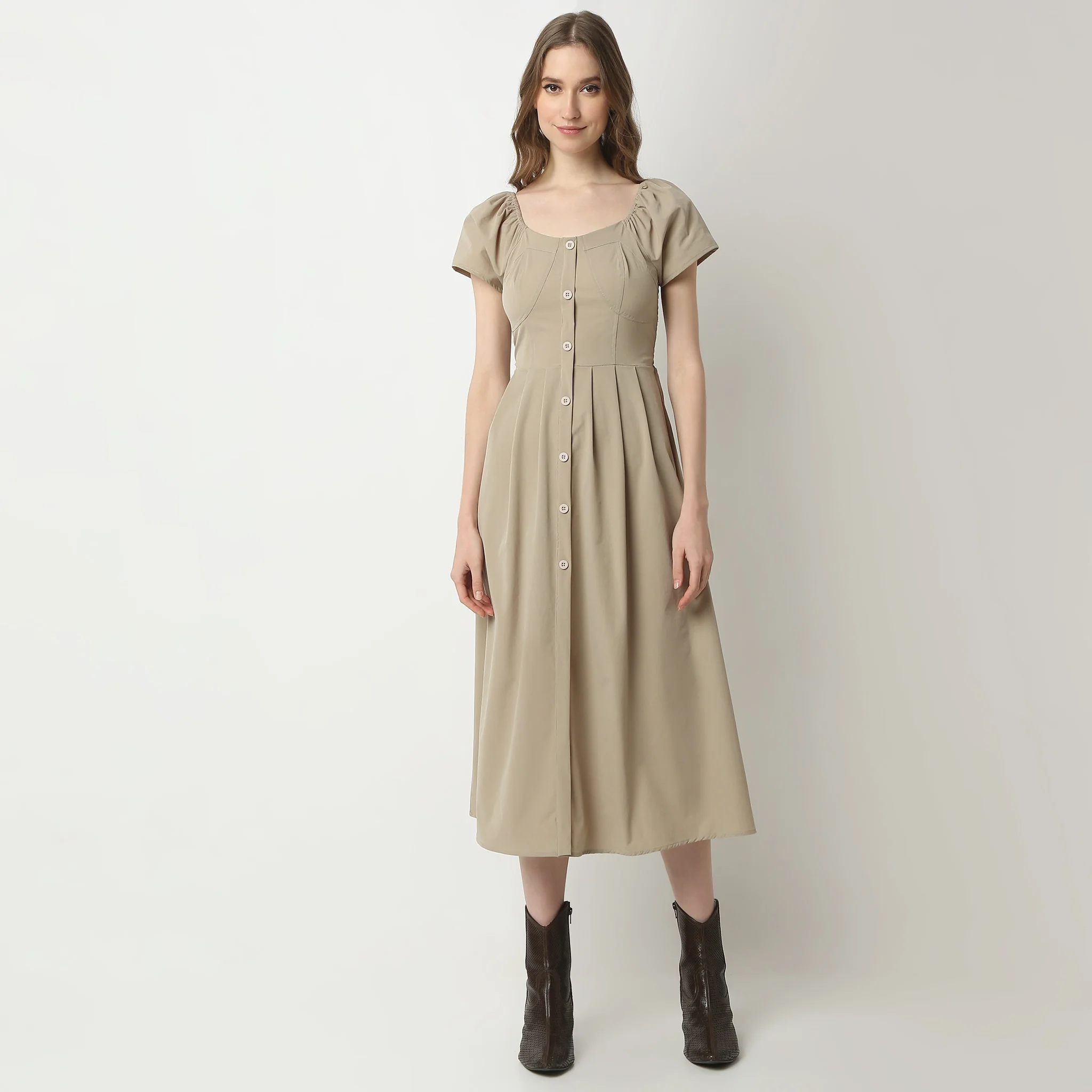 Flare Fit Short Sleeve Square Neck Calf Length Betty Dress - Image 2