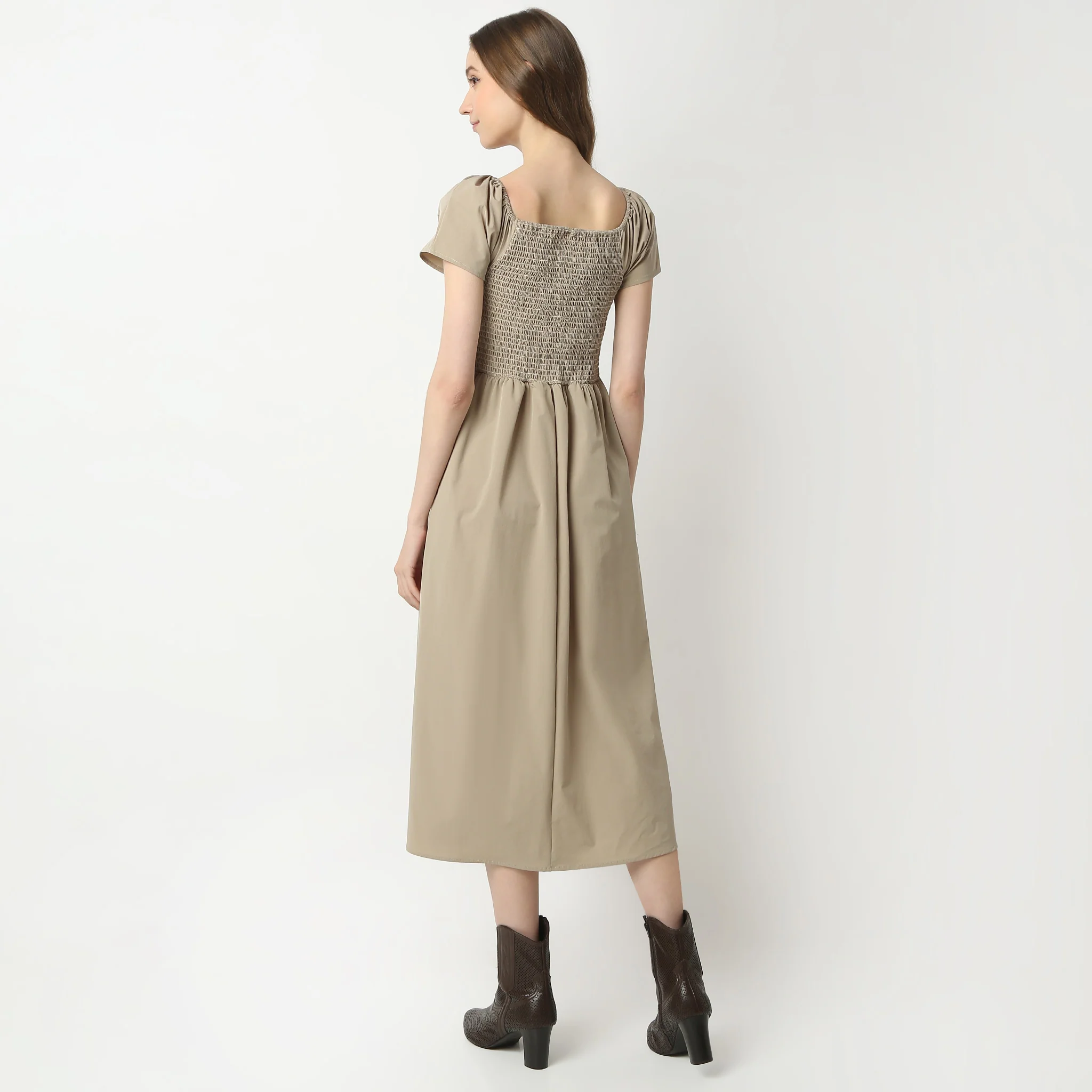 Flare Fit Short Sleeve Square Neck Calf Length Betty Dress - Image 3