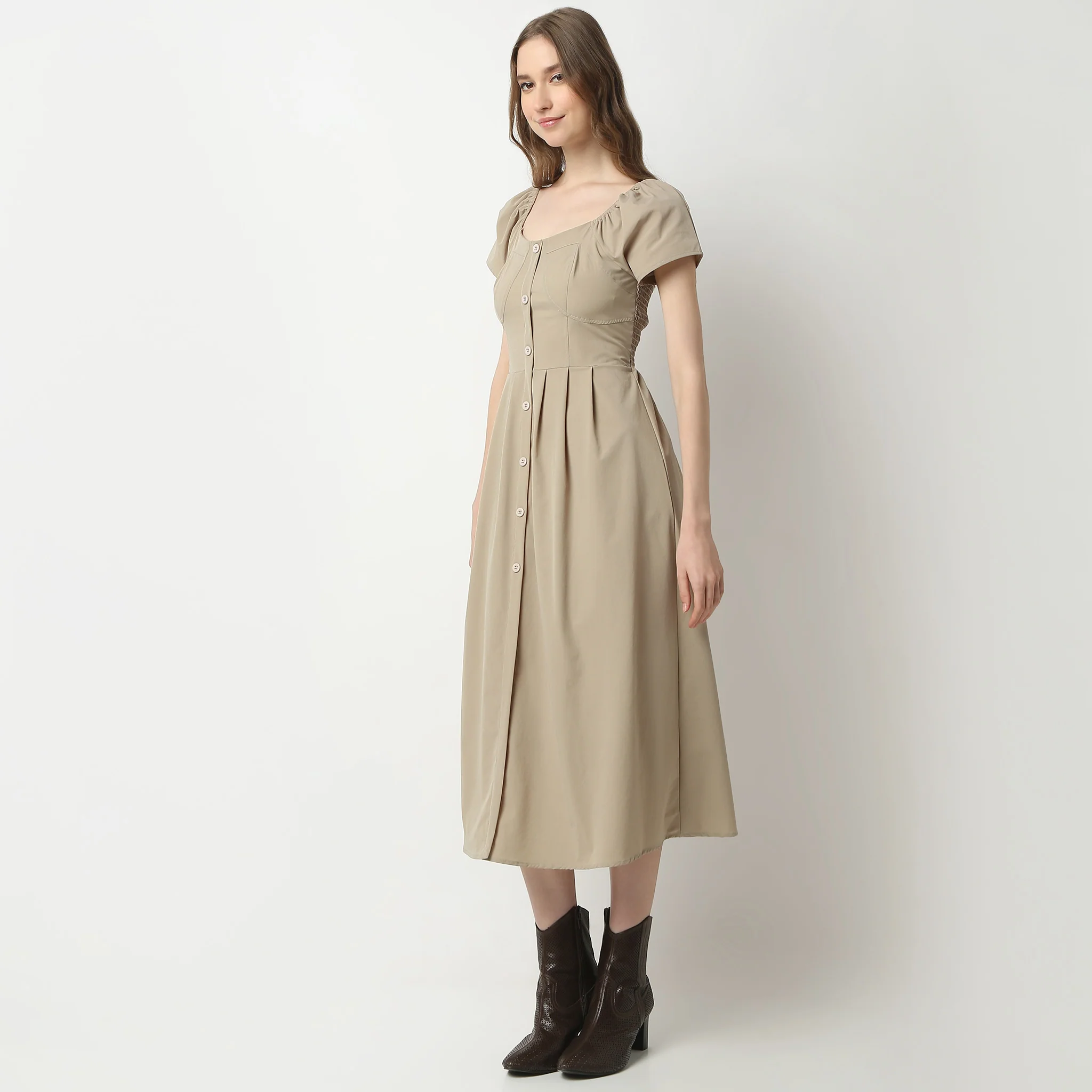Flare Fit Short Sleeve Square Neck Calf Length Betty Dress - Image 5
