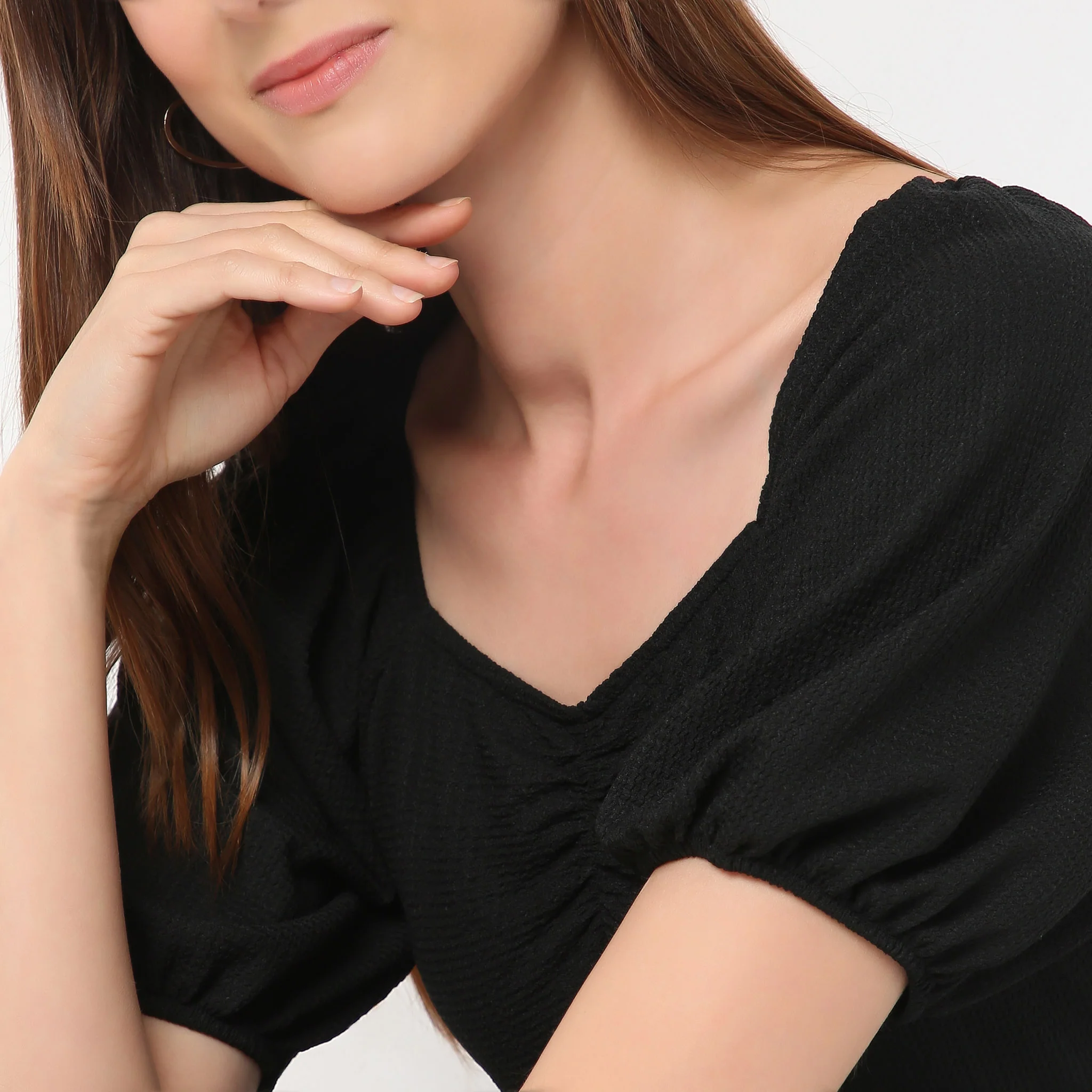 Sweetheart Neck Above Knee Flared Sleeve Flare Fit Solid Dress - Image 5