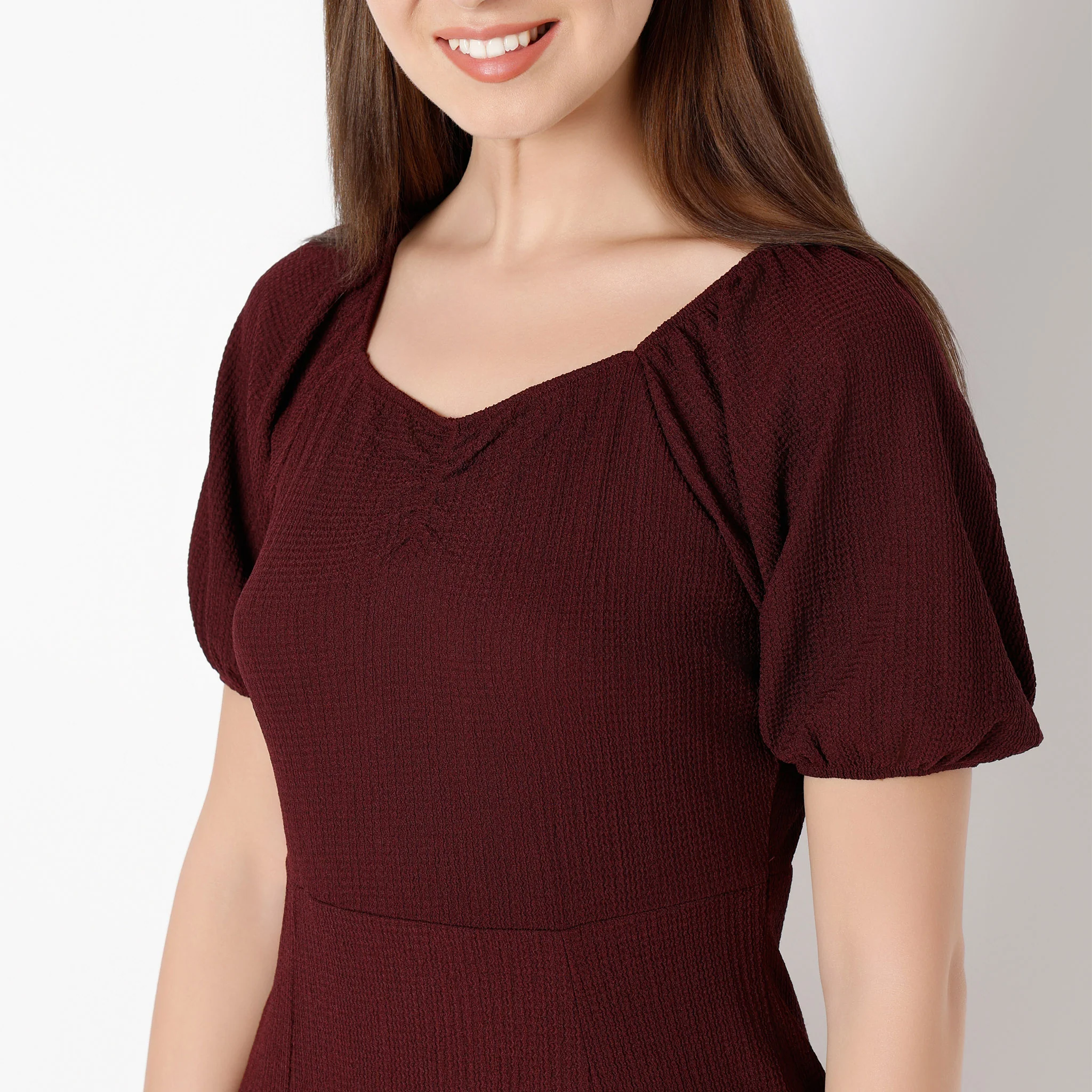 Sweetheart Neck Above Knee Flared Sleeve Flare Fit Solid Dress - Image 9