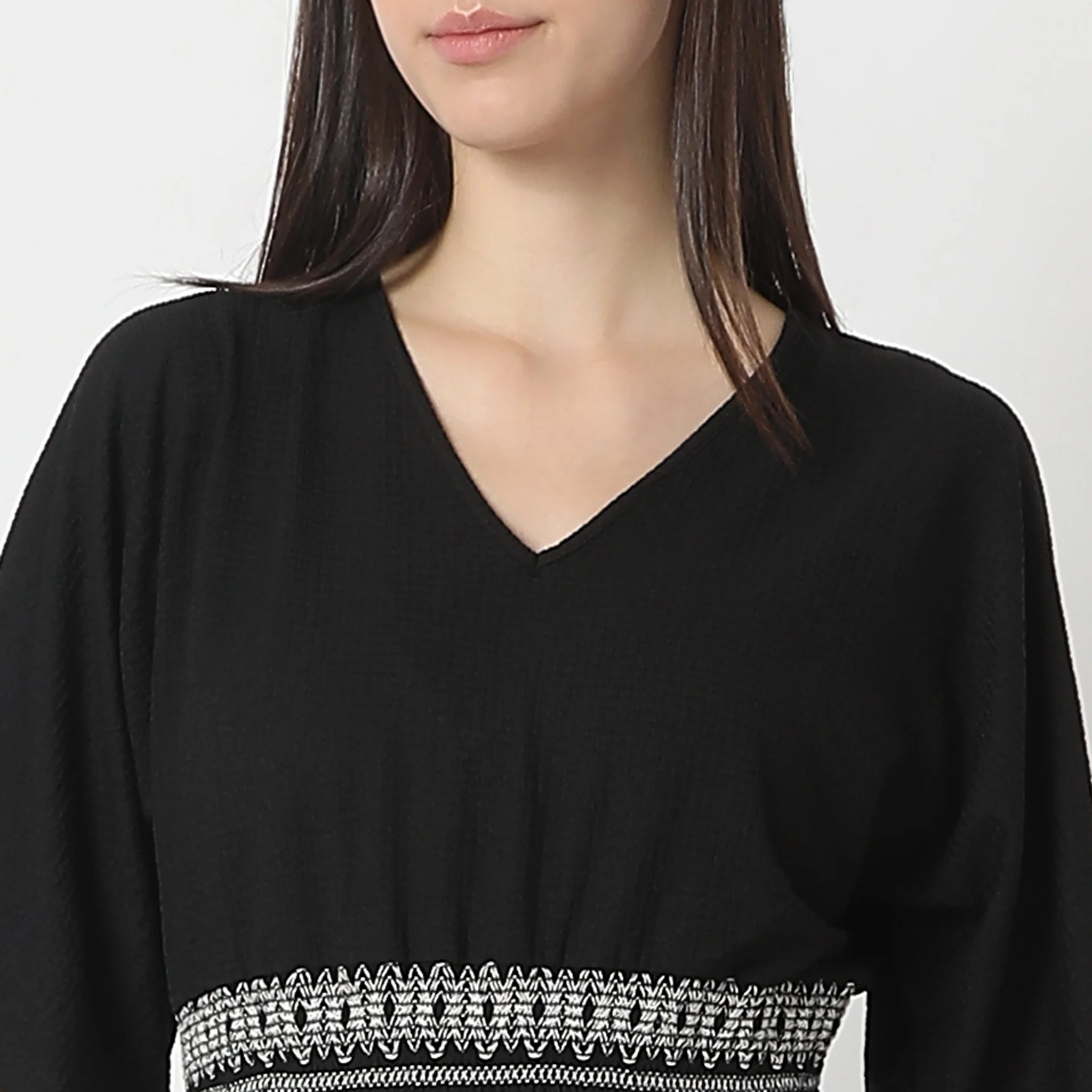 Flare Fit Structured Calf Length V-Neck Short Sleeve Dress - Image 4