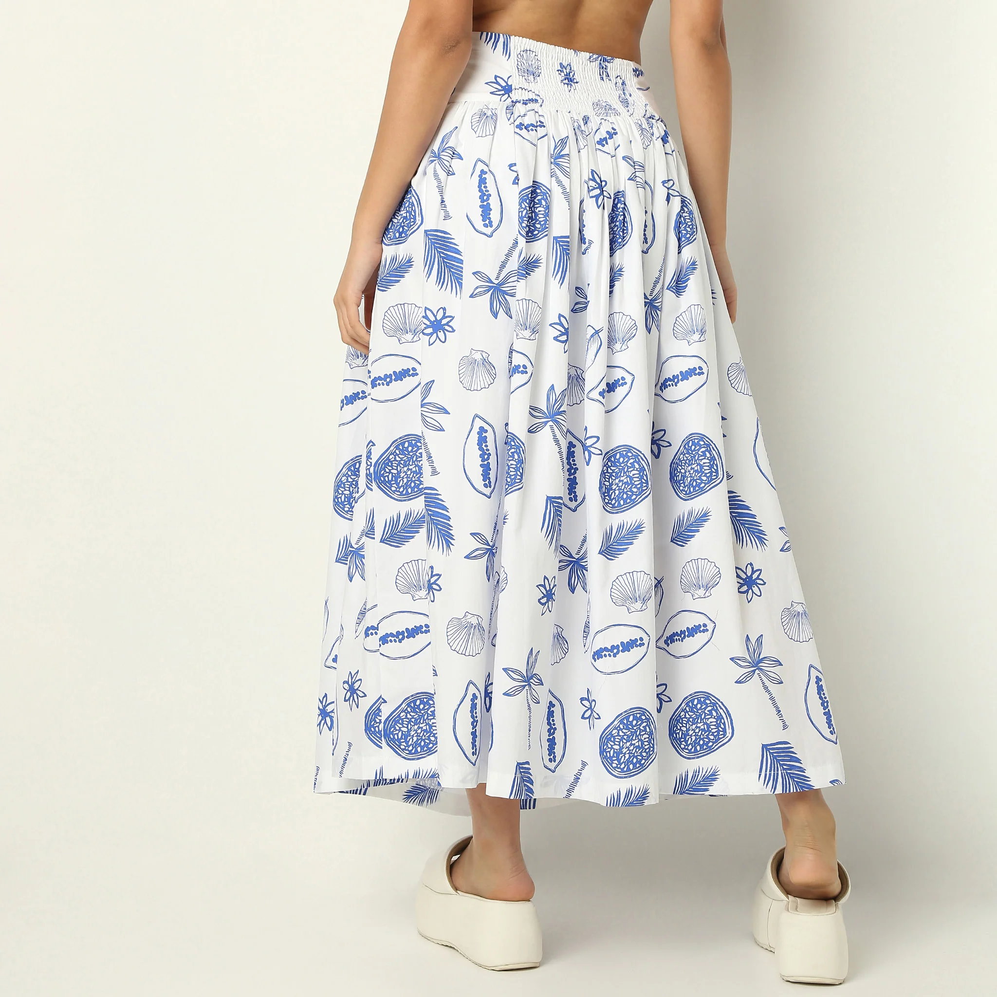 Flare Fit Tropical Print Ankle Length High Rise Skirt - Image 3