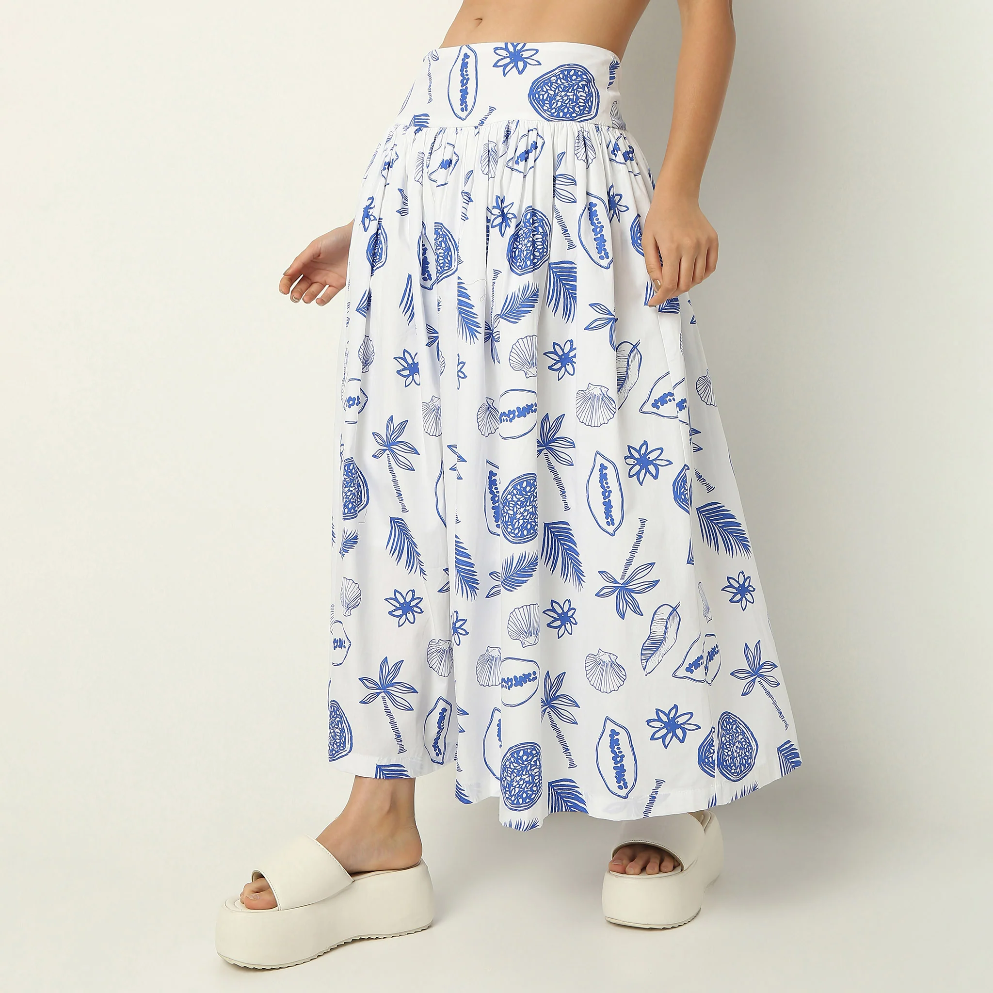 Flare Fit Tropical Print Ankle Length High Rise Skirt - Image 4