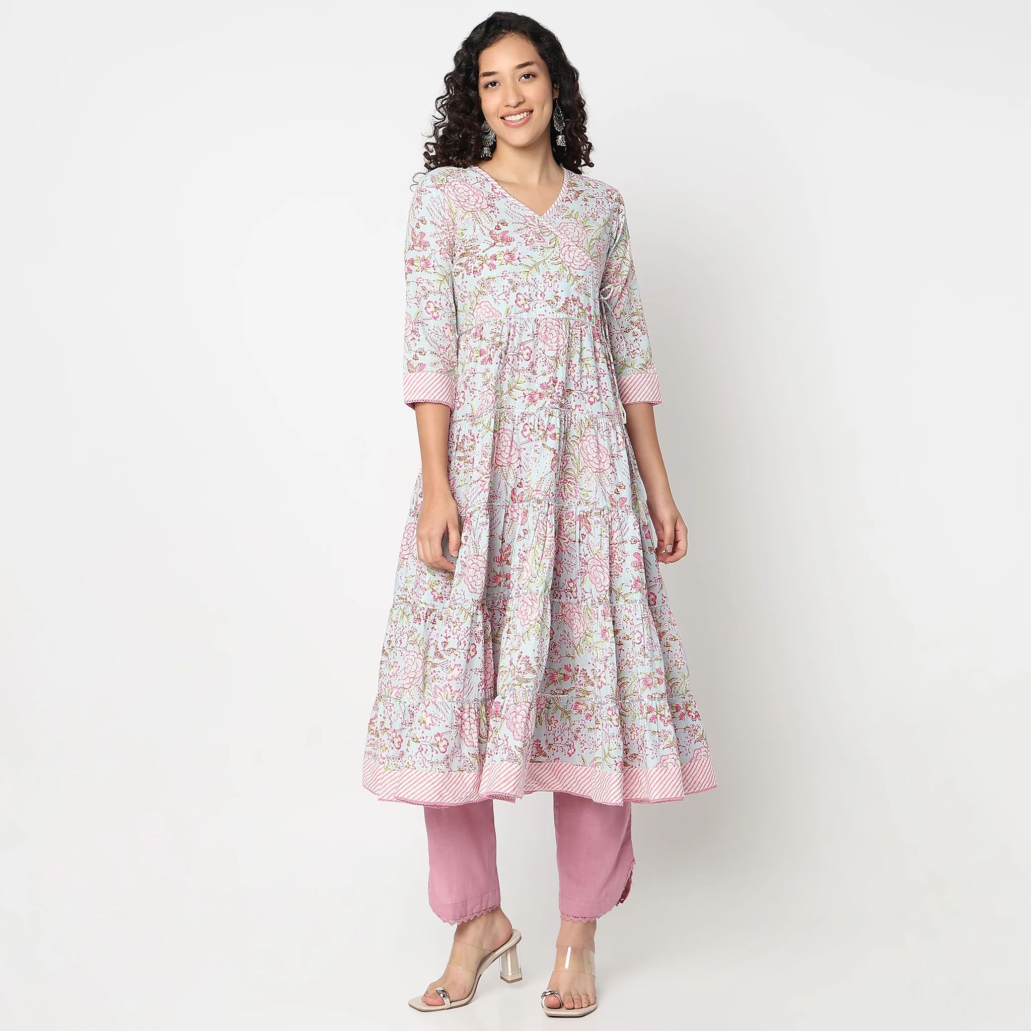 Flare Fit V-Neck Printed Kurta - Image 2