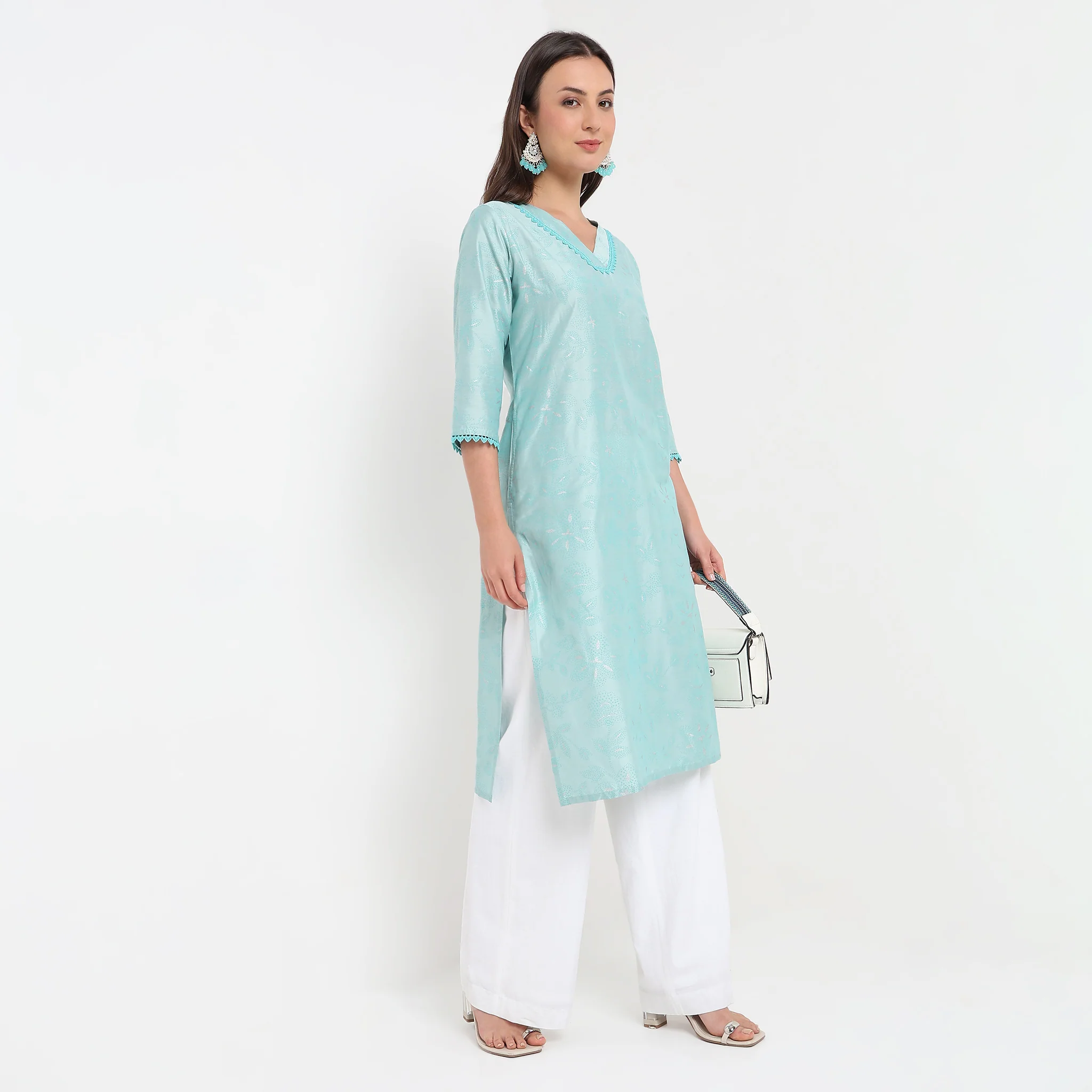 Flare Fit V-Neck Printed Kurta