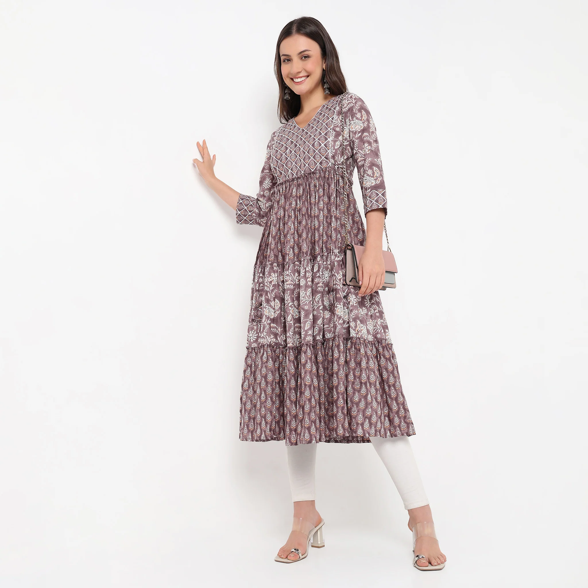 Flare Fit V-Neck Printed Kurta