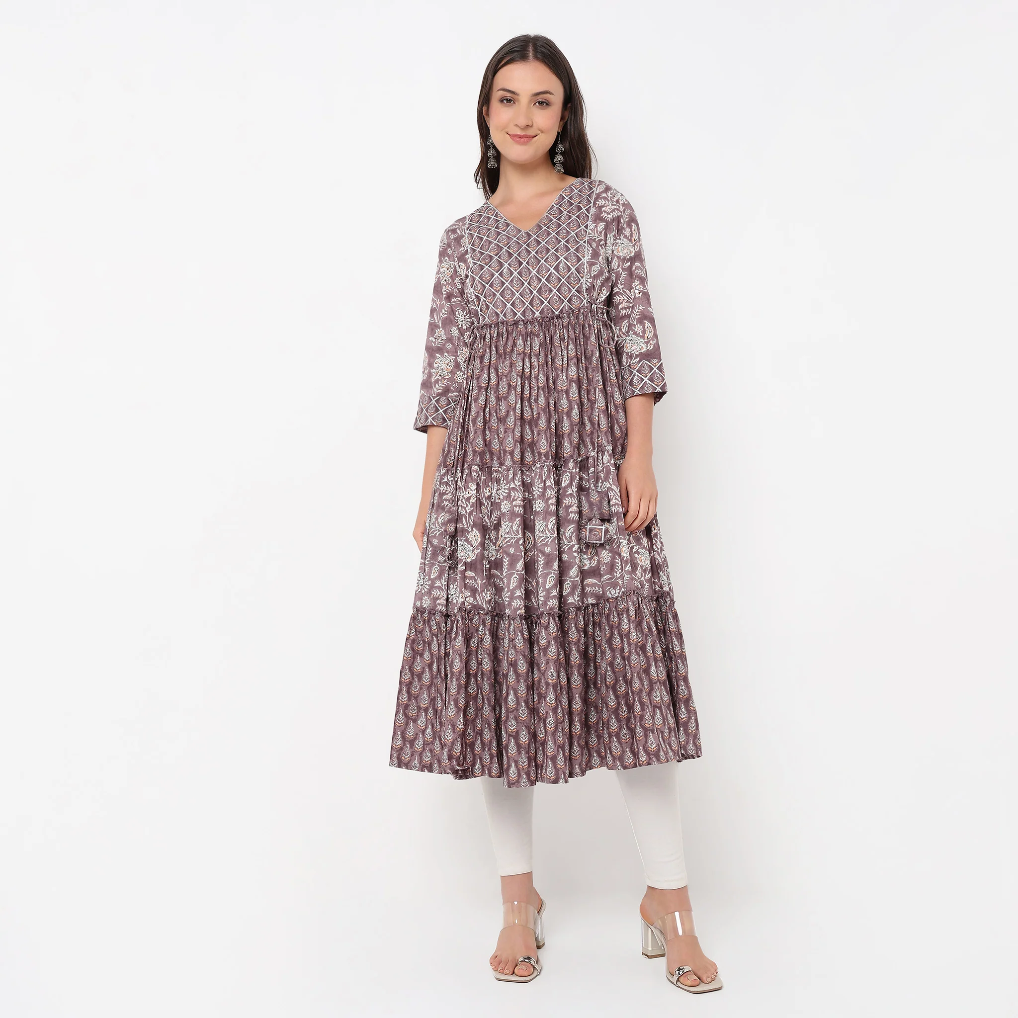 Flare Fit V-Neck Printed Kurta - Image 2
