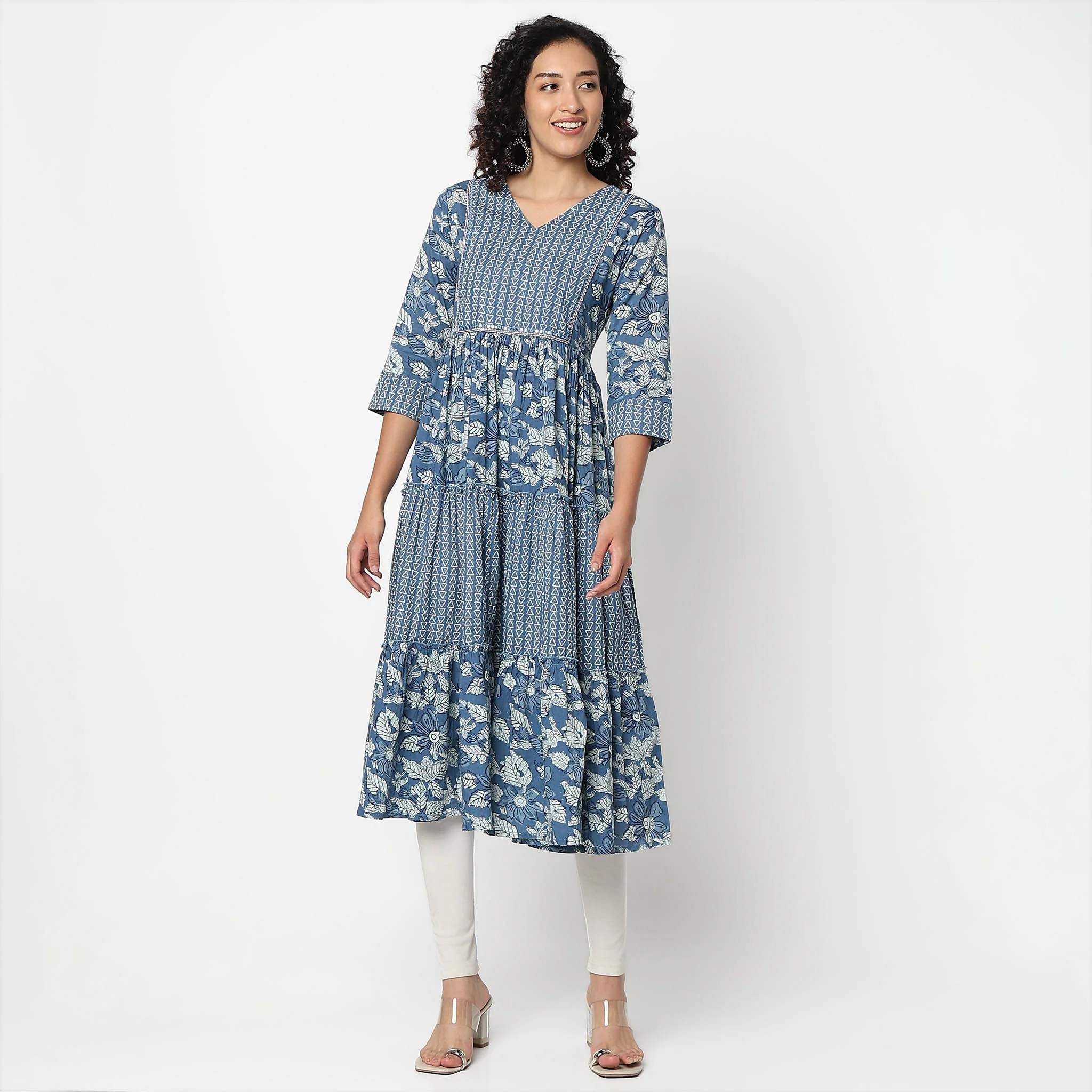 Flare Fit V-Neck Printed Kurta - Image 2