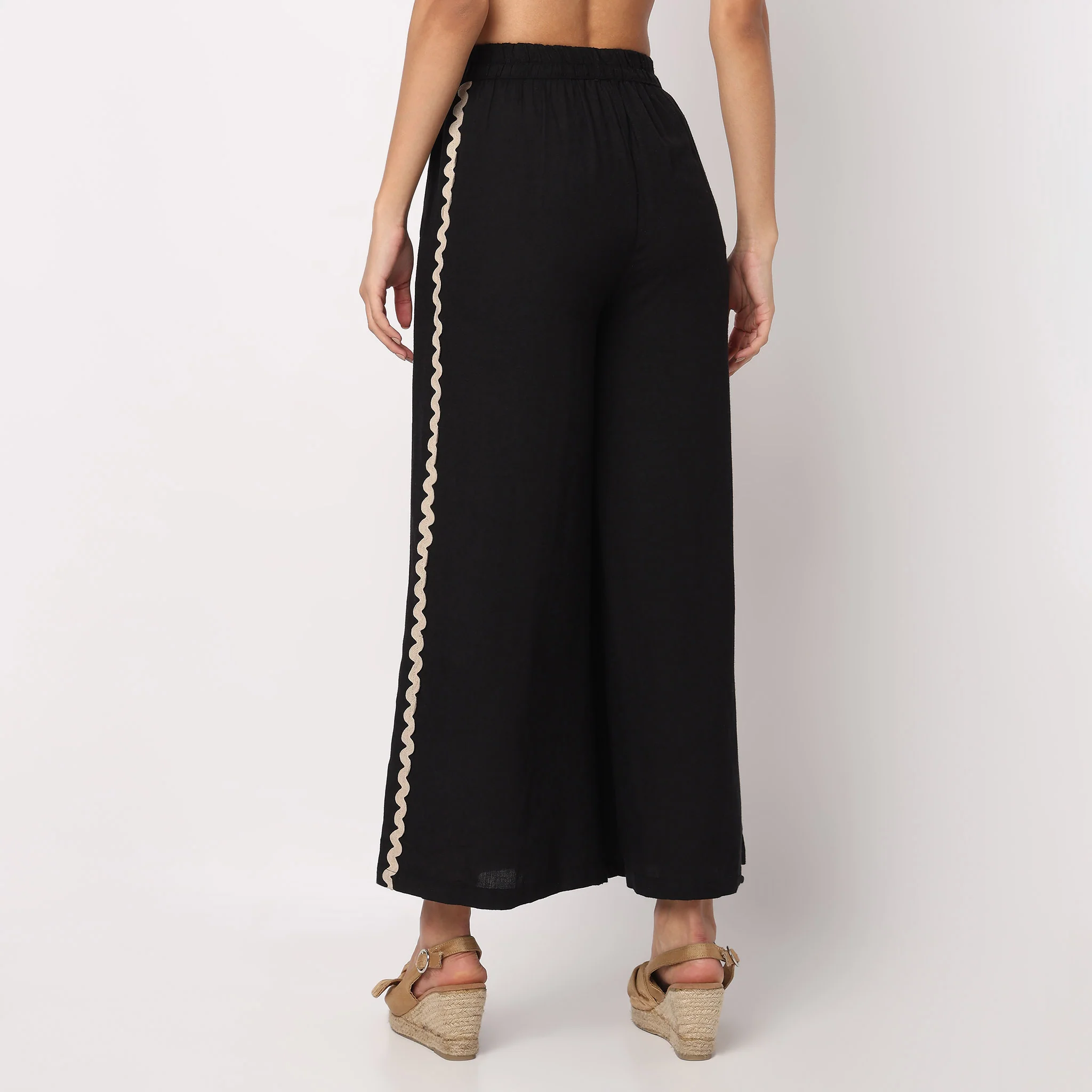 Flare High Rise Ricrac Cotton Trousers - Image 3