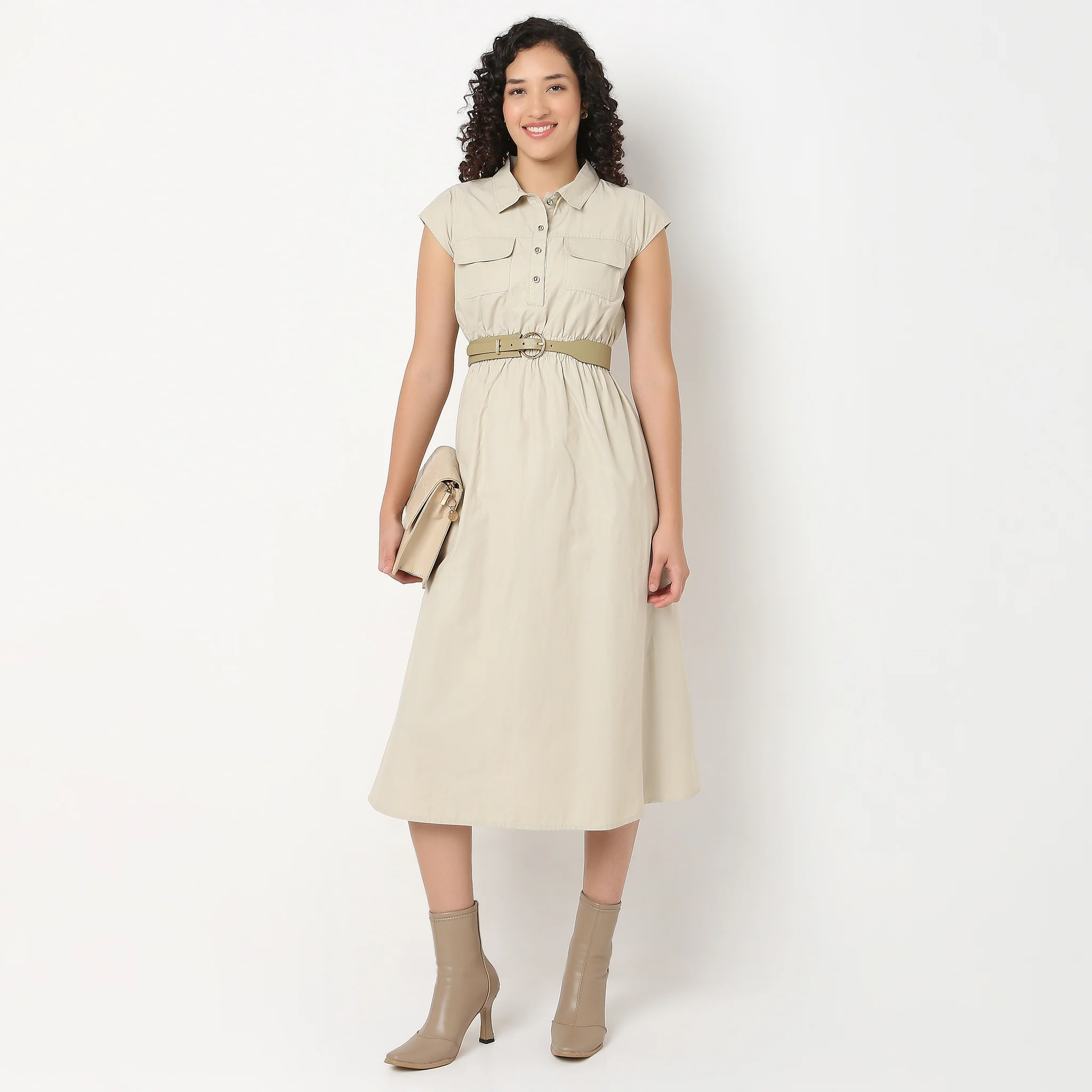 Flared Fit Shirt Collar Dress