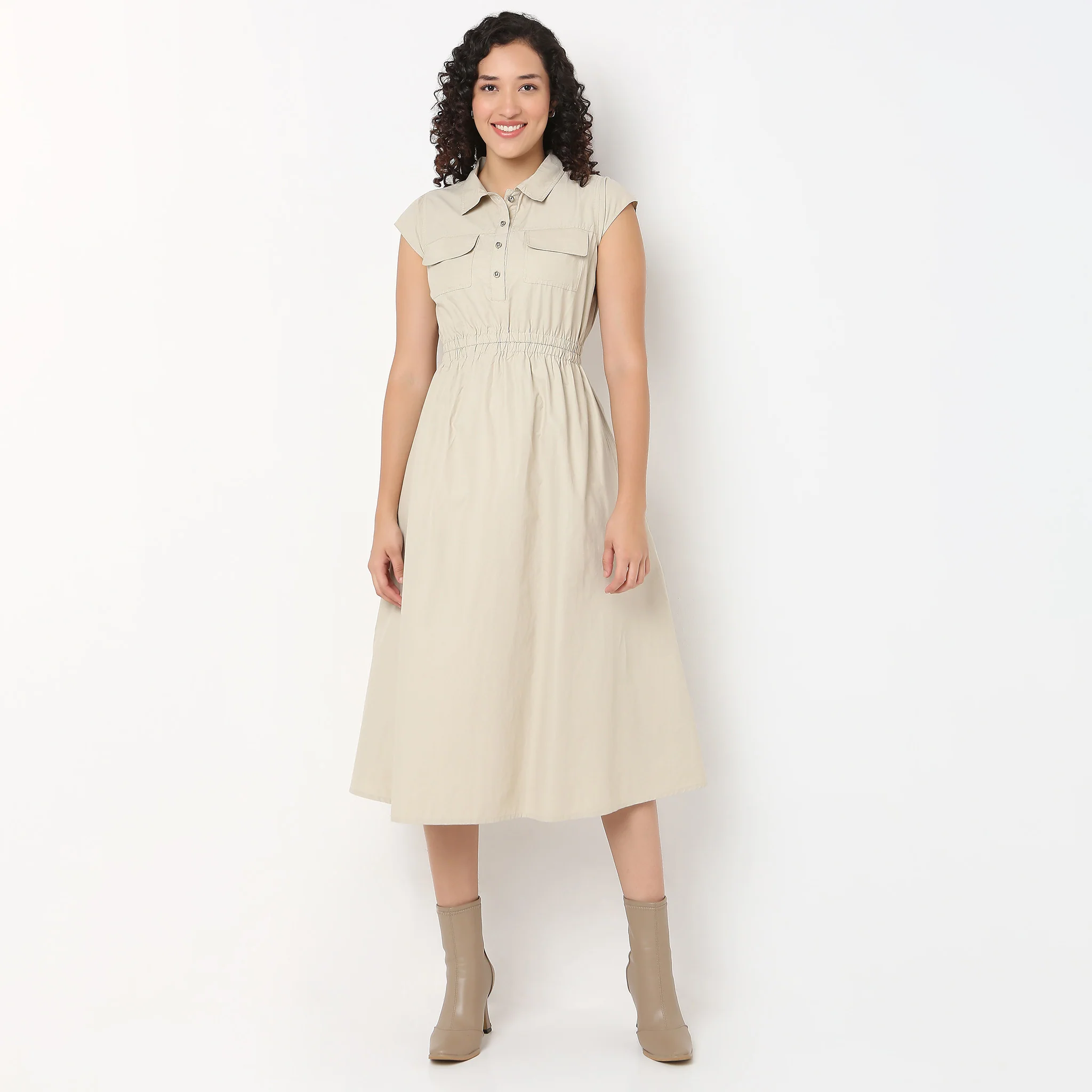 Flared Fit Shirt Collar Dress - Image 2