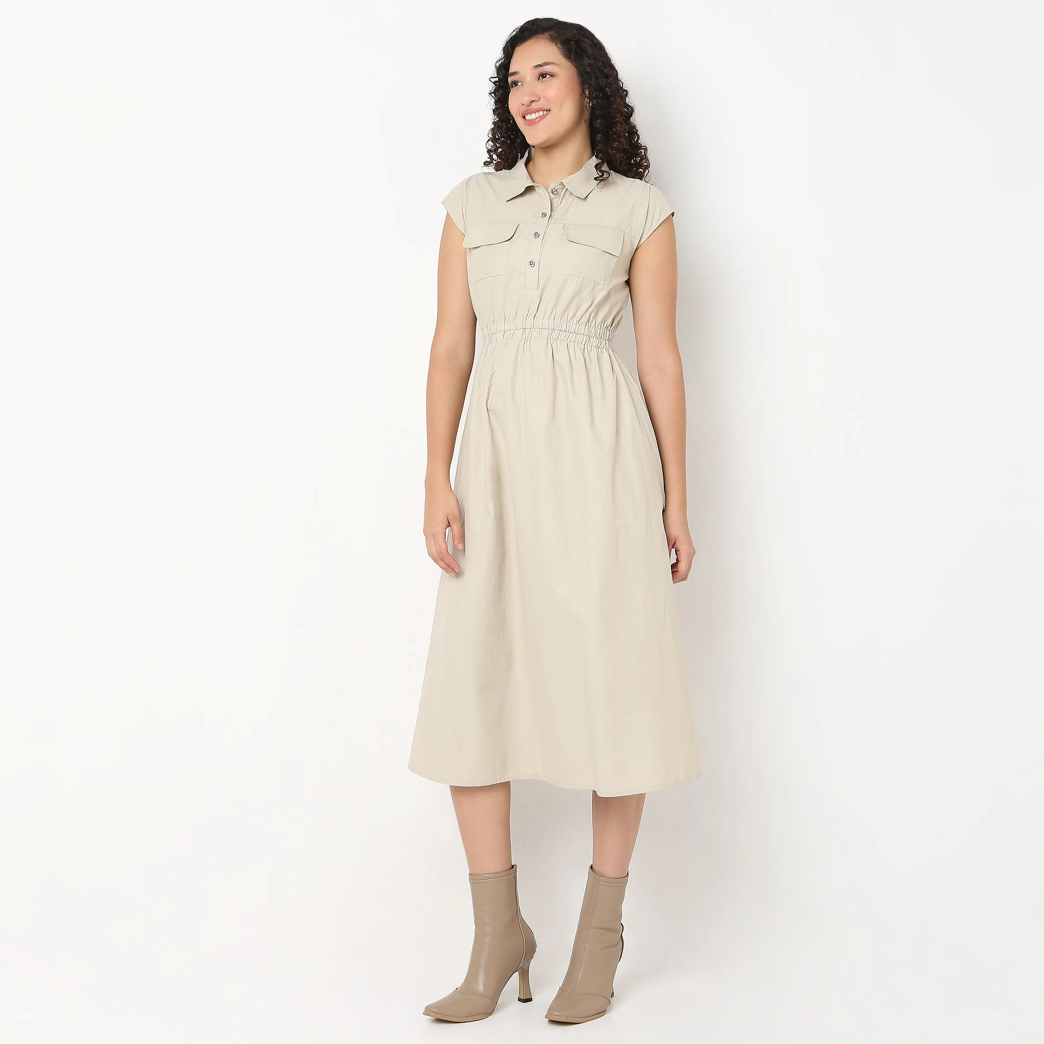 Flared Fit Shirt Collar Dress - Image 5