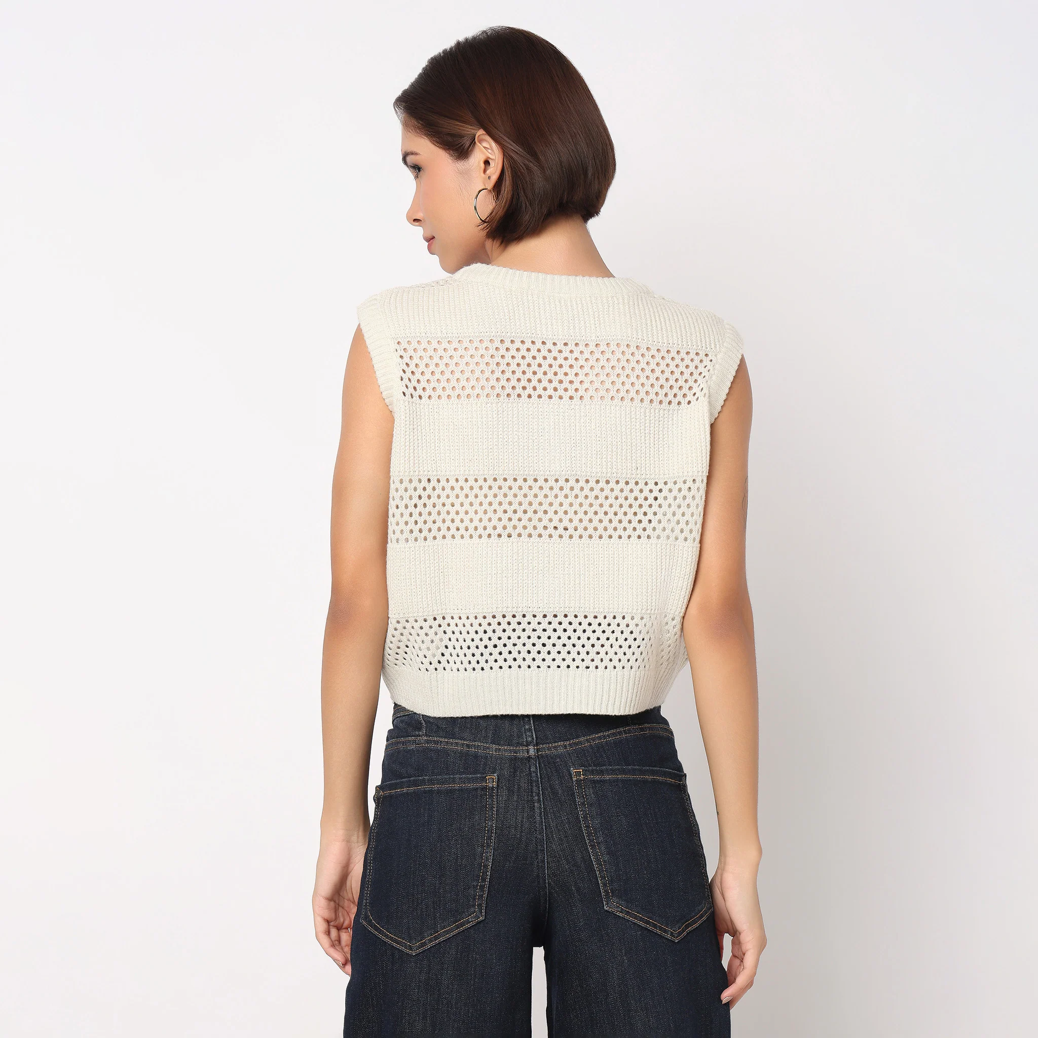 Flat Knit Top With Front Zipper and 3D Bows Details - Image 3