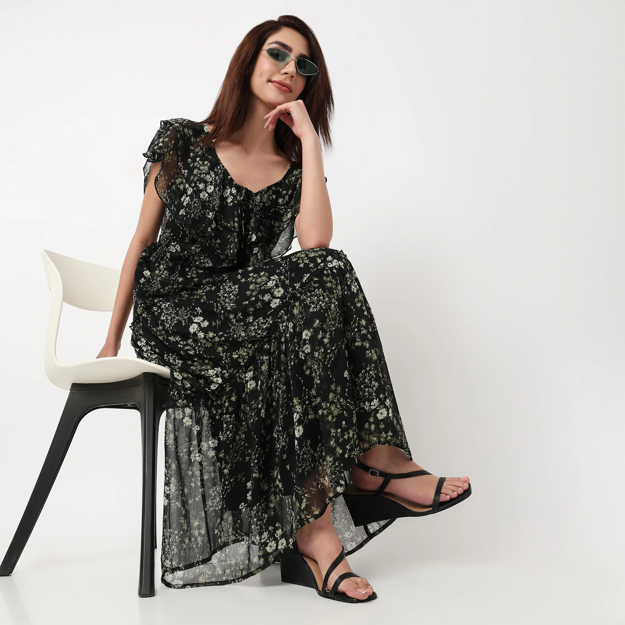 Floral Calf Length Dress