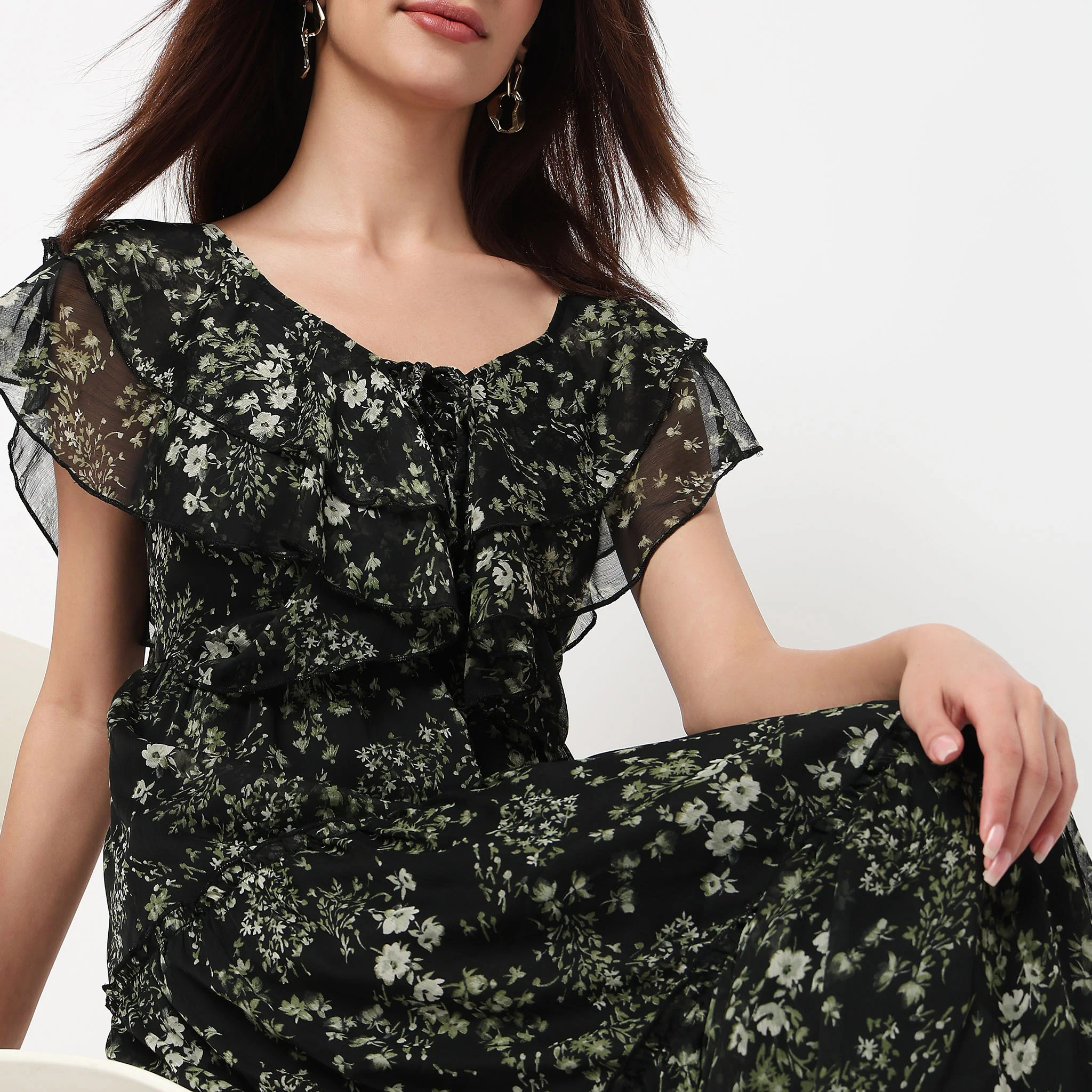 Floral Calf Length Dress - Image 4
