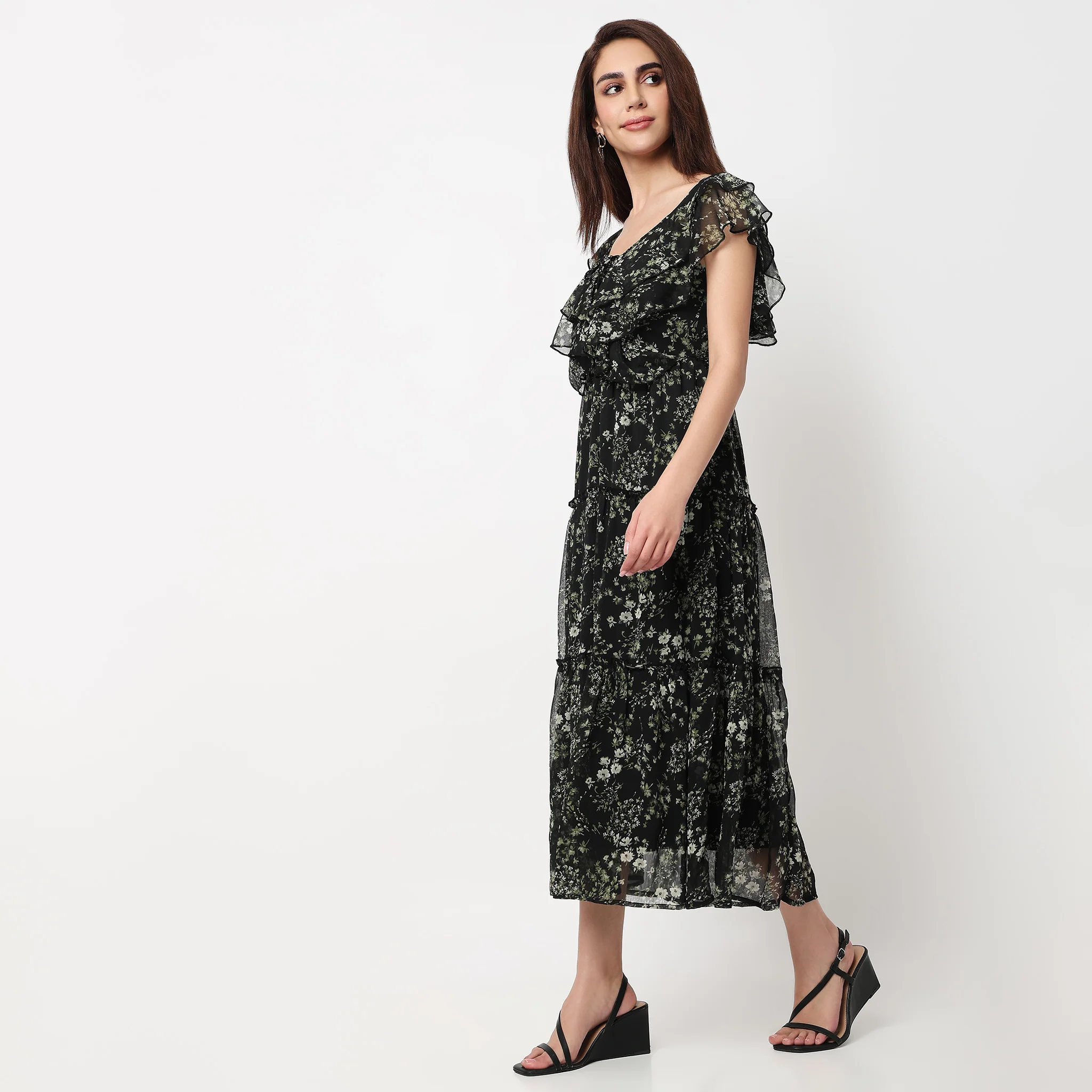 Floral Calf Length Dress - Image 5