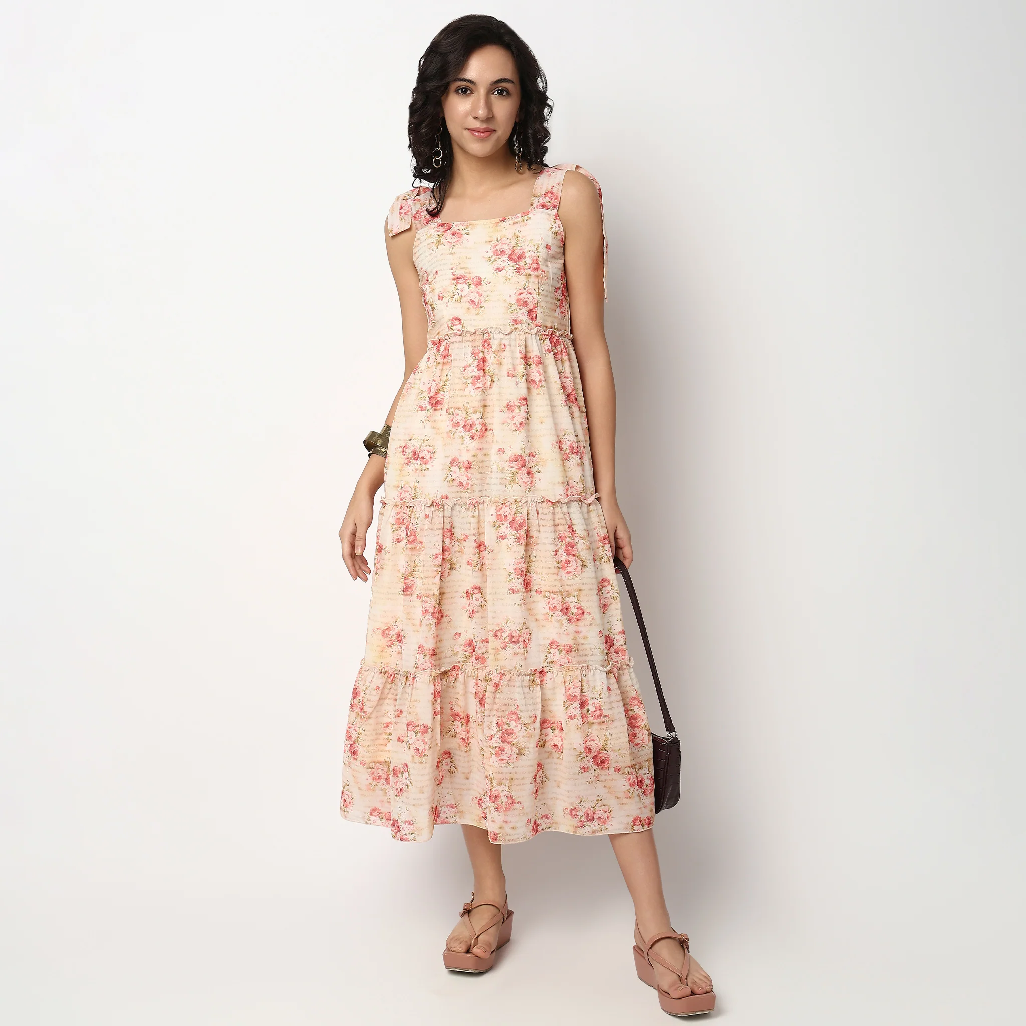 Floral Tie-Up Straps Flare Fit Dress
