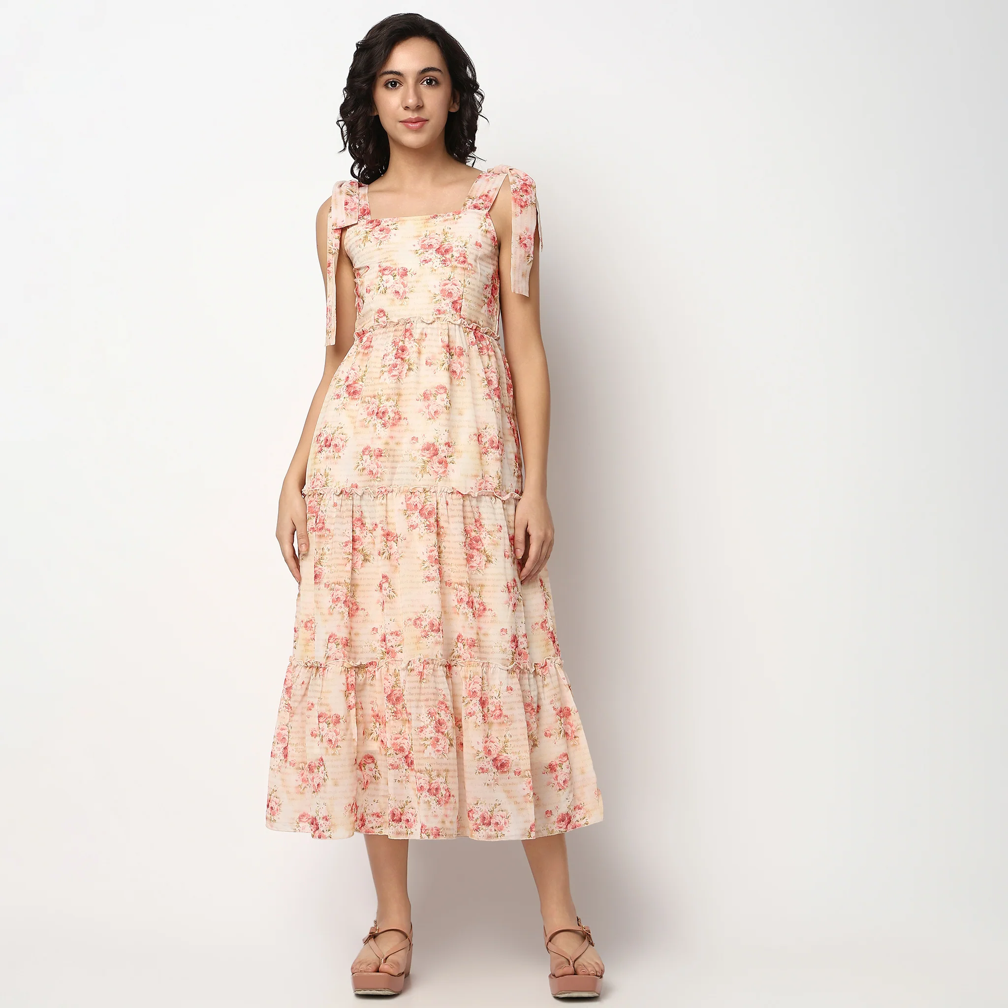 Floral Tie-Up Straps Flare Fit Dress - Image 2