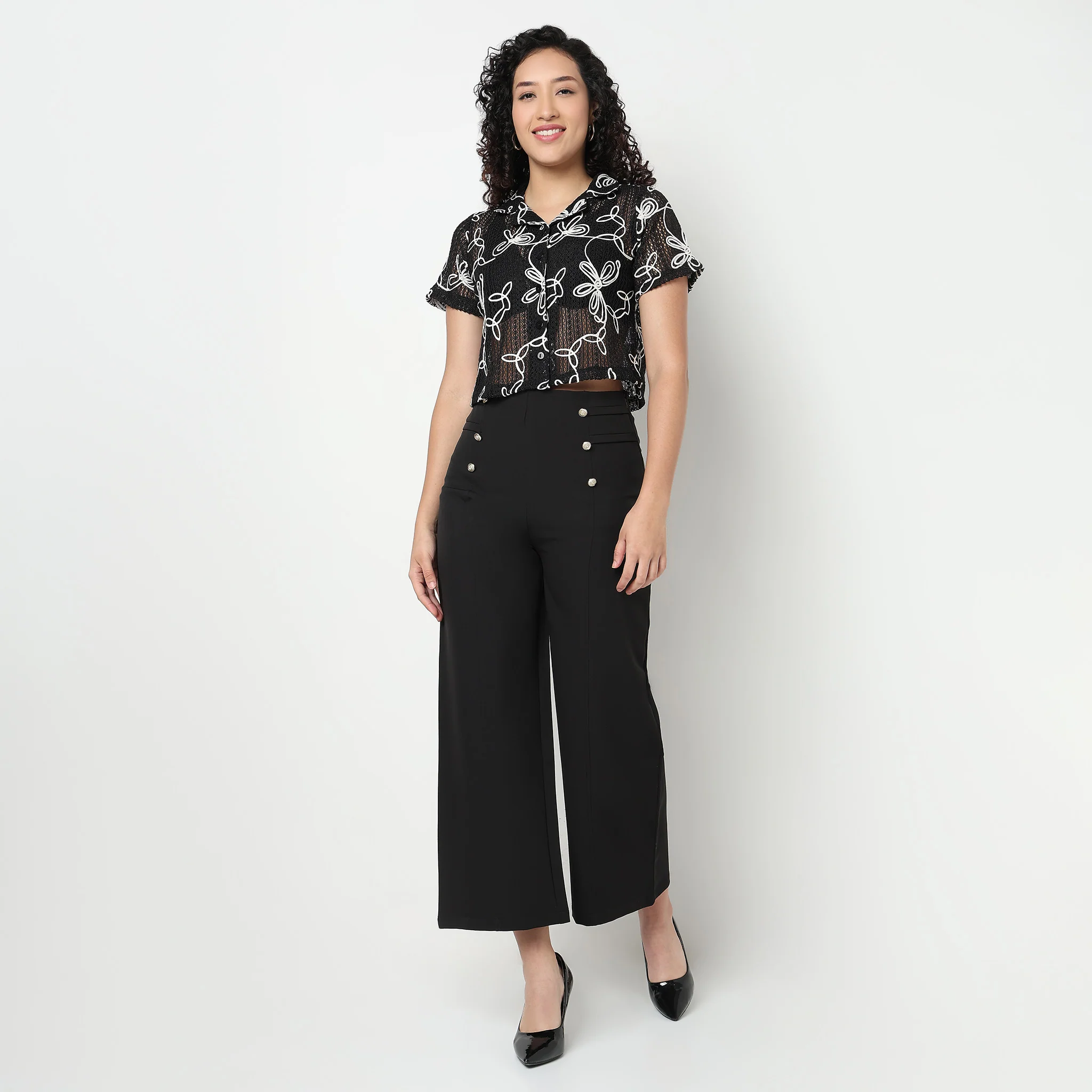 Floral Embroidered Boxy Fit Cropped Shirt - Image 2