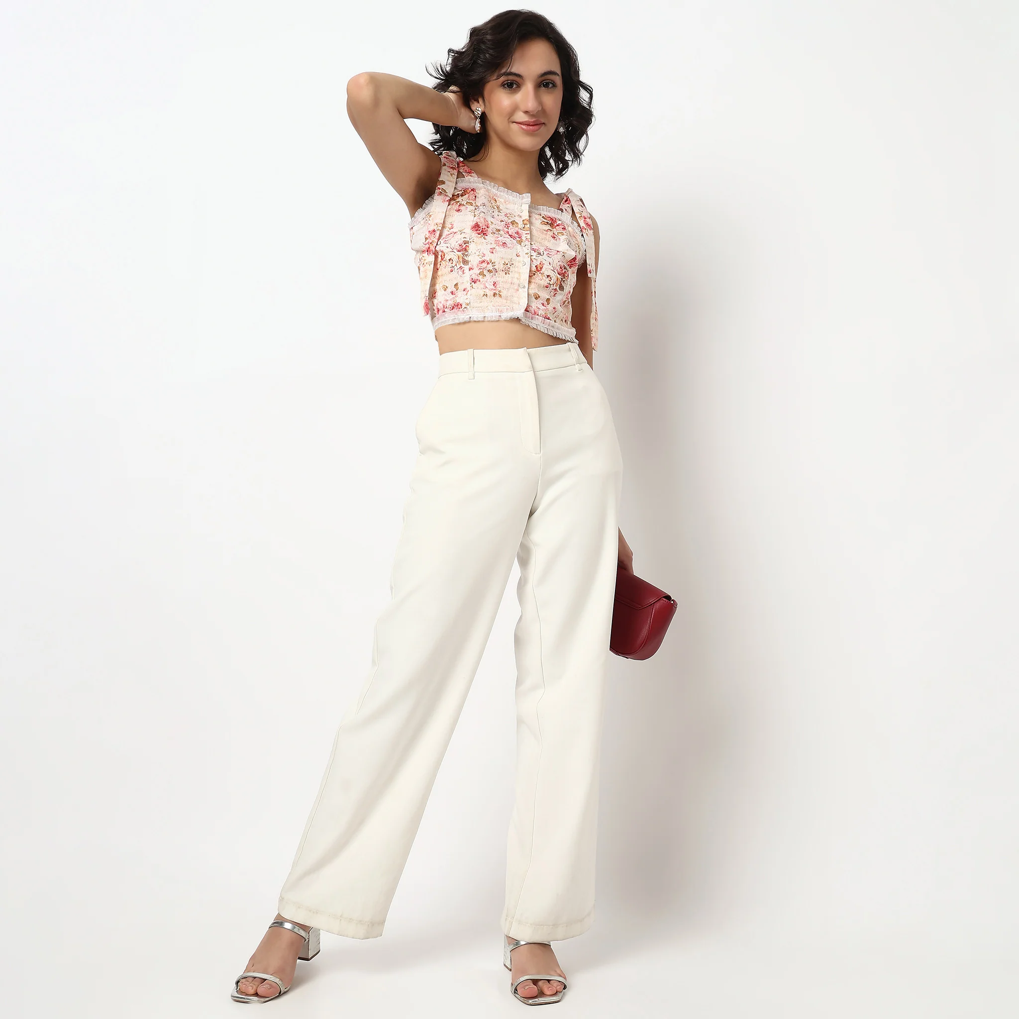 Floral Cropped Top with Tie-Up Straps