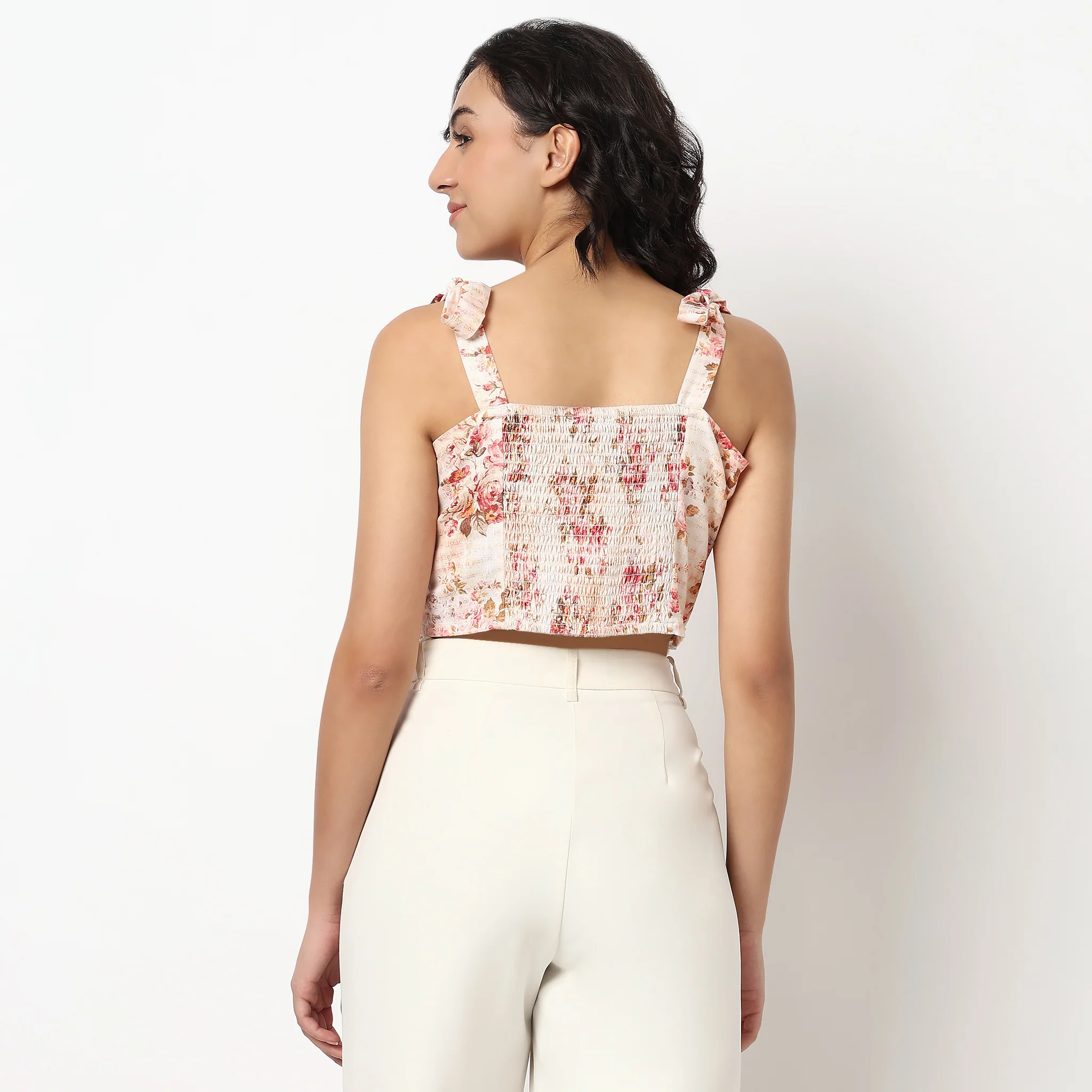 Floral Cropped Top with Tie-Up Straps - Image 3