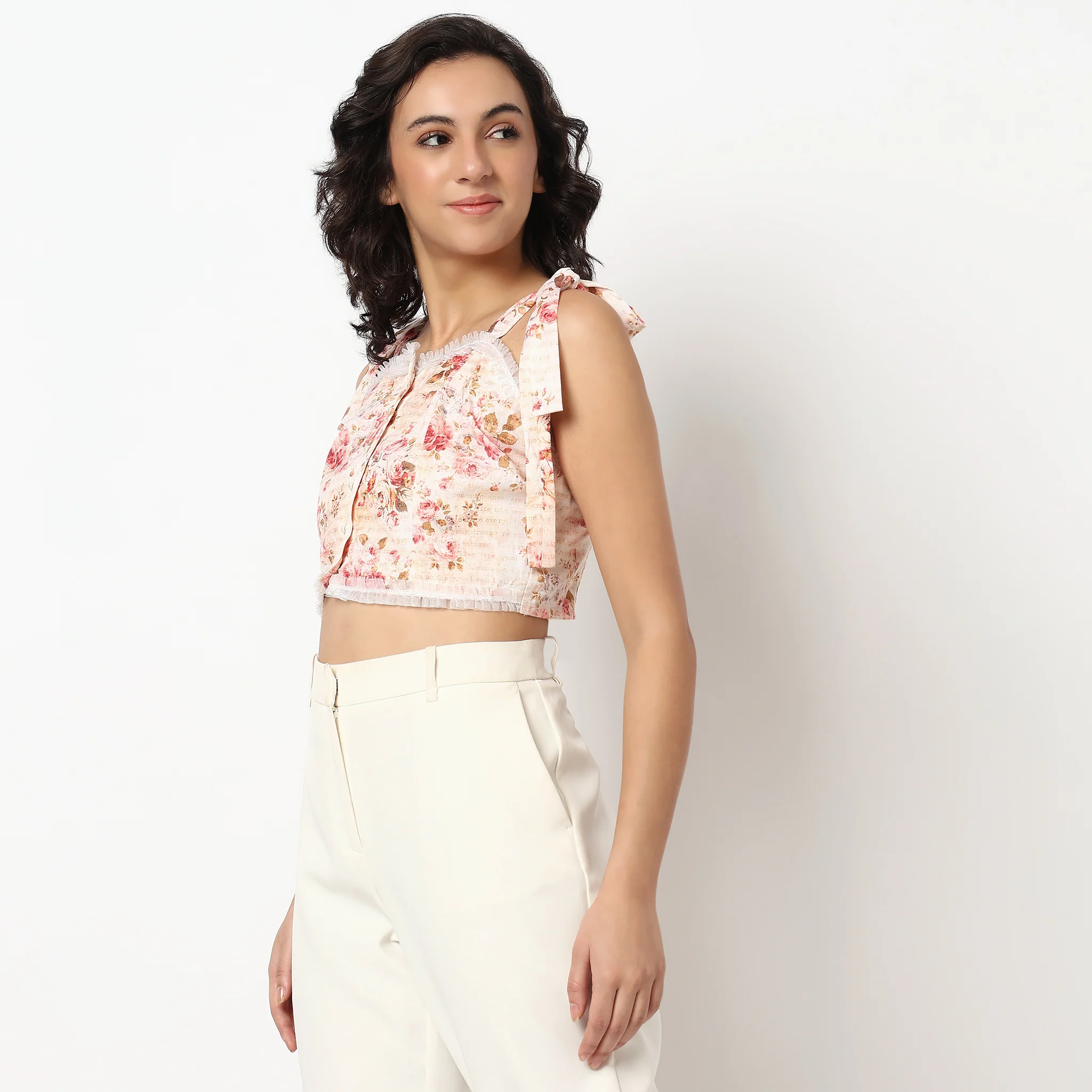 Floral Cropped Top with Tie-Up Straps - Image 5
