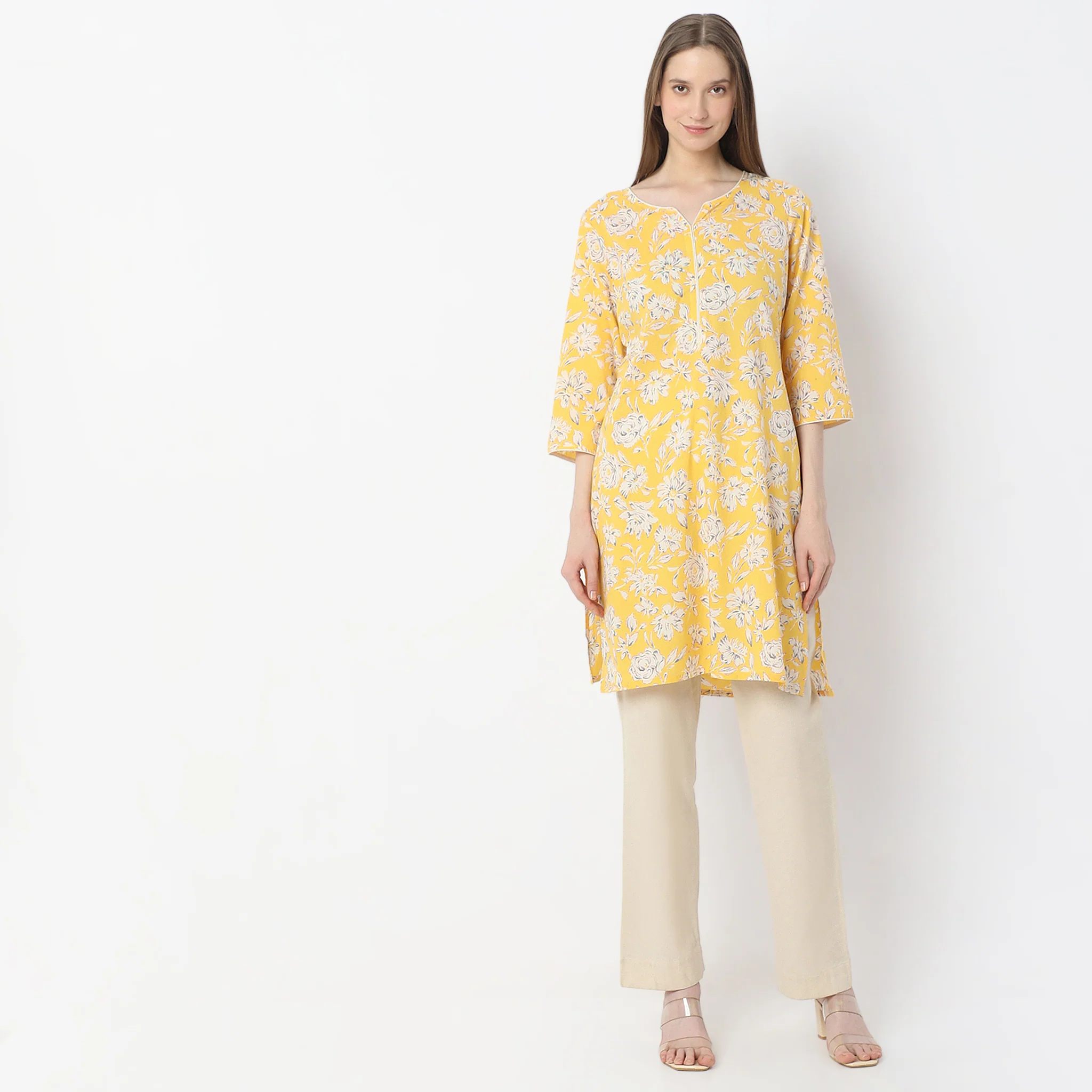 Floral Print Straight Kurta - Image 2