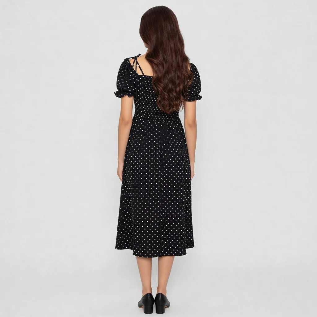 Floral Off Shoulder Dress With Polka Print Detail - Image 3
