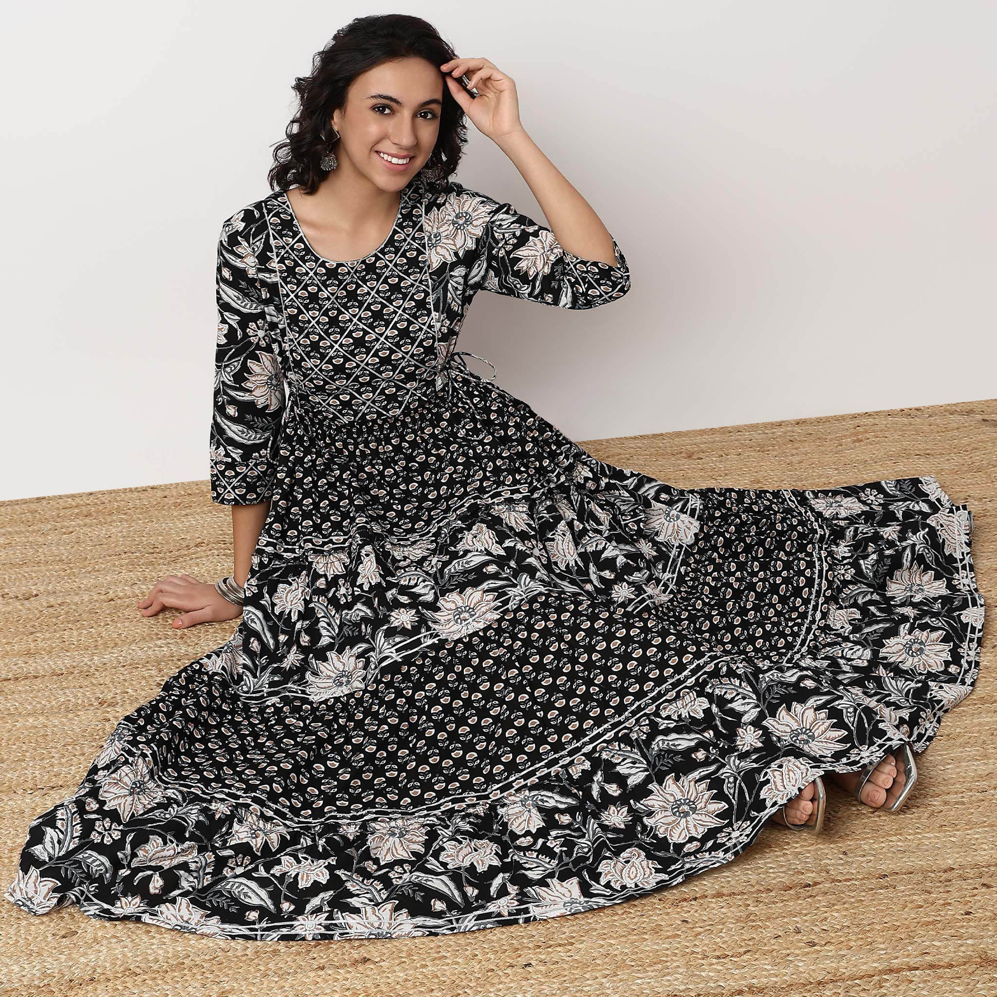 Floral Print Flared Tiered Kurta - Image 2
