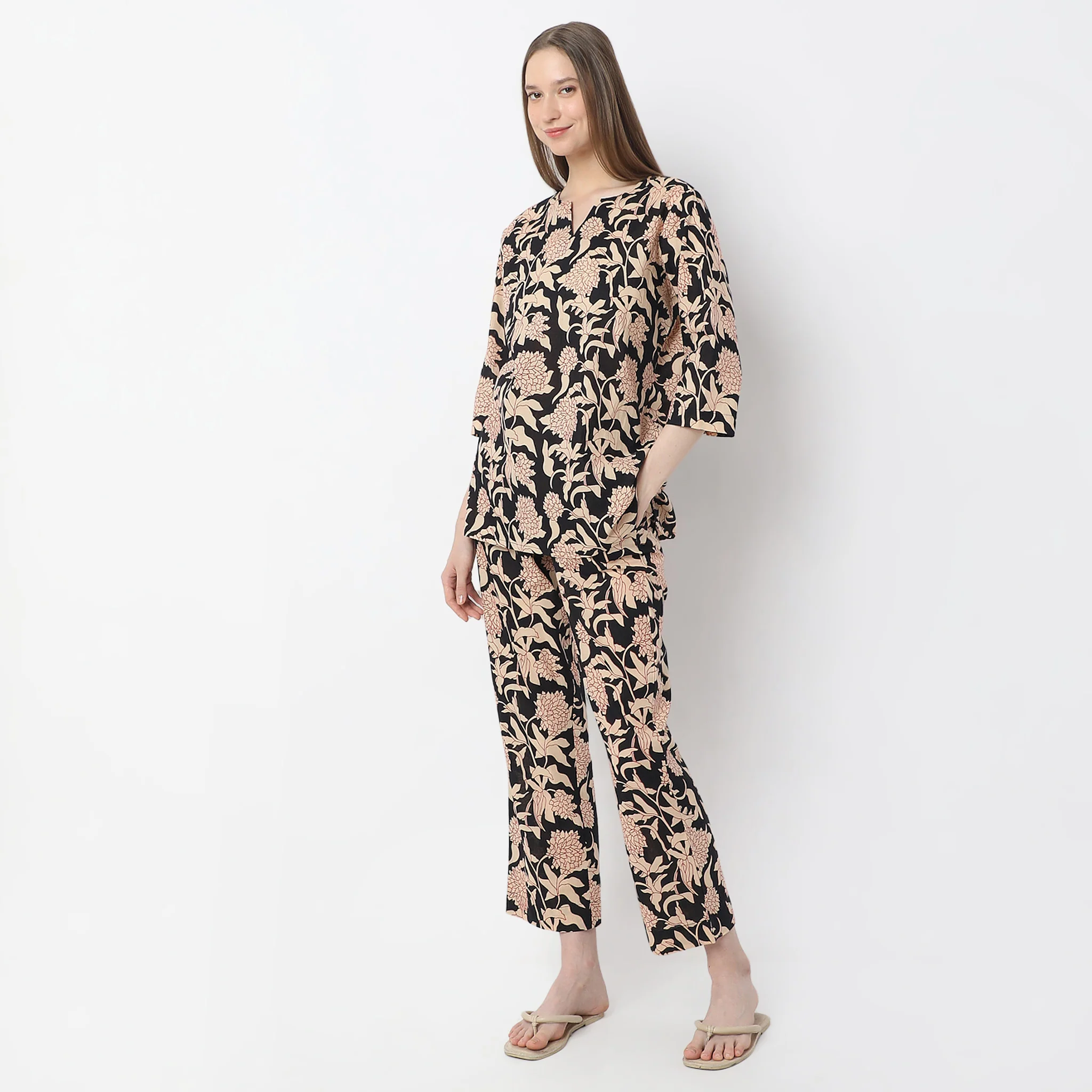 Floral Print Kurta With Pyjama Sleepwear Set - Image 5