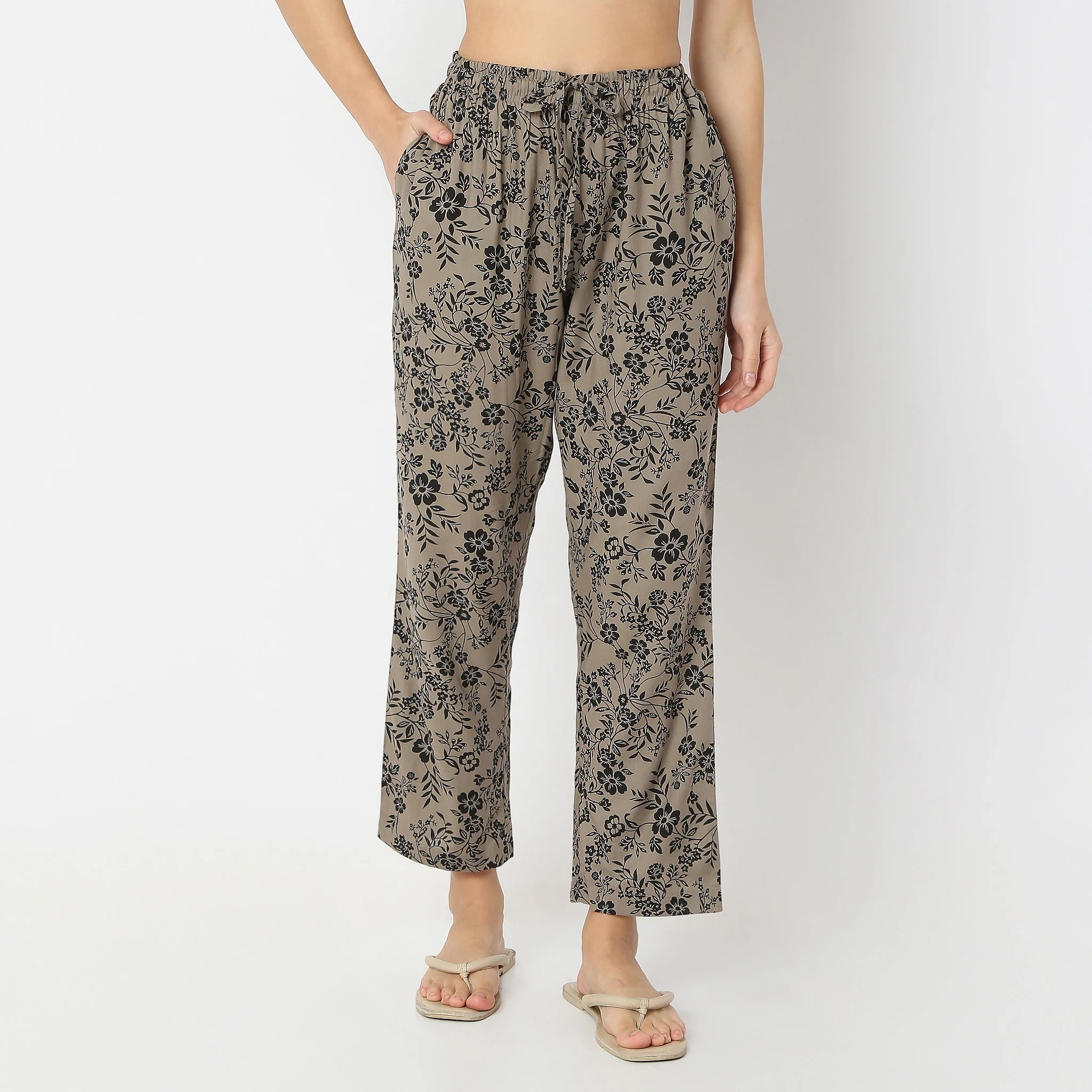 Floral Print Lapel Collar Short Sleeve Shirt With Pyjama Sleepwear Set - Image 6