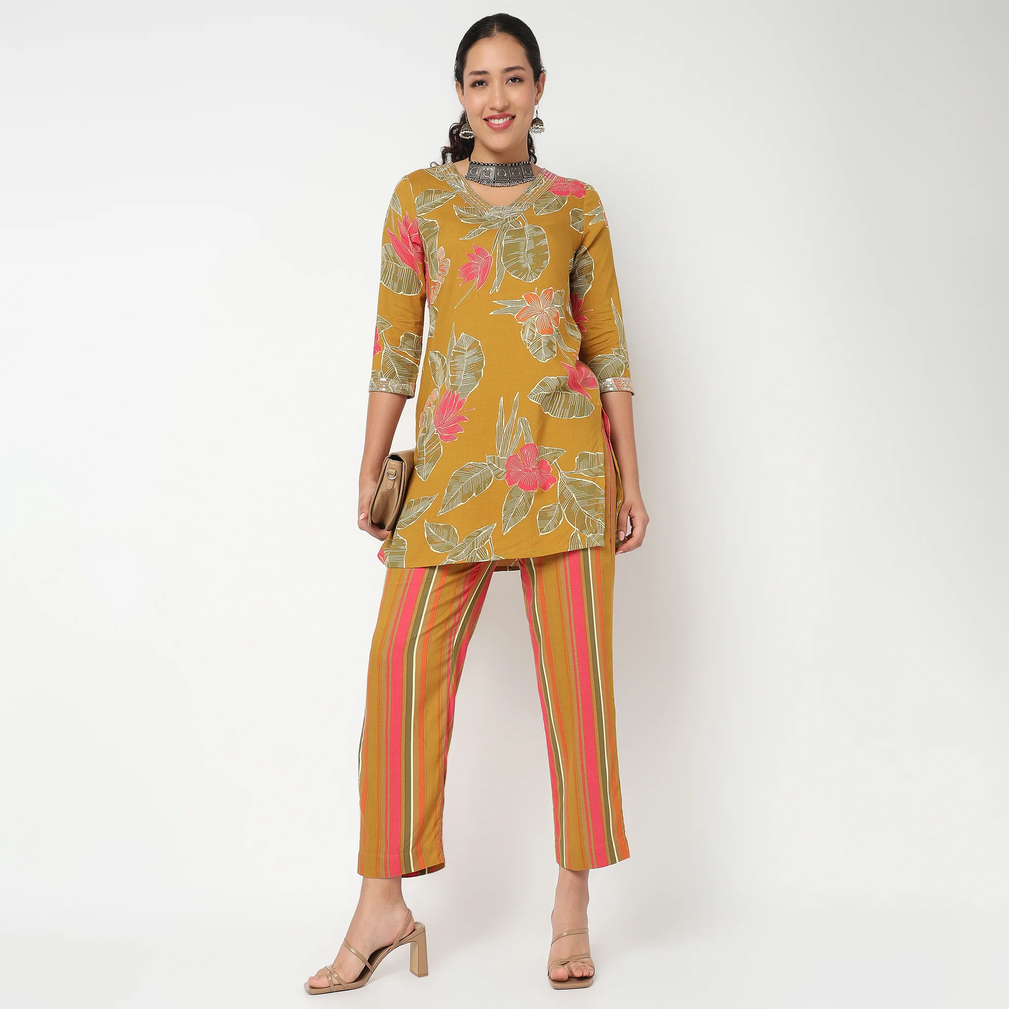 Floral Print Mid Length Kurta